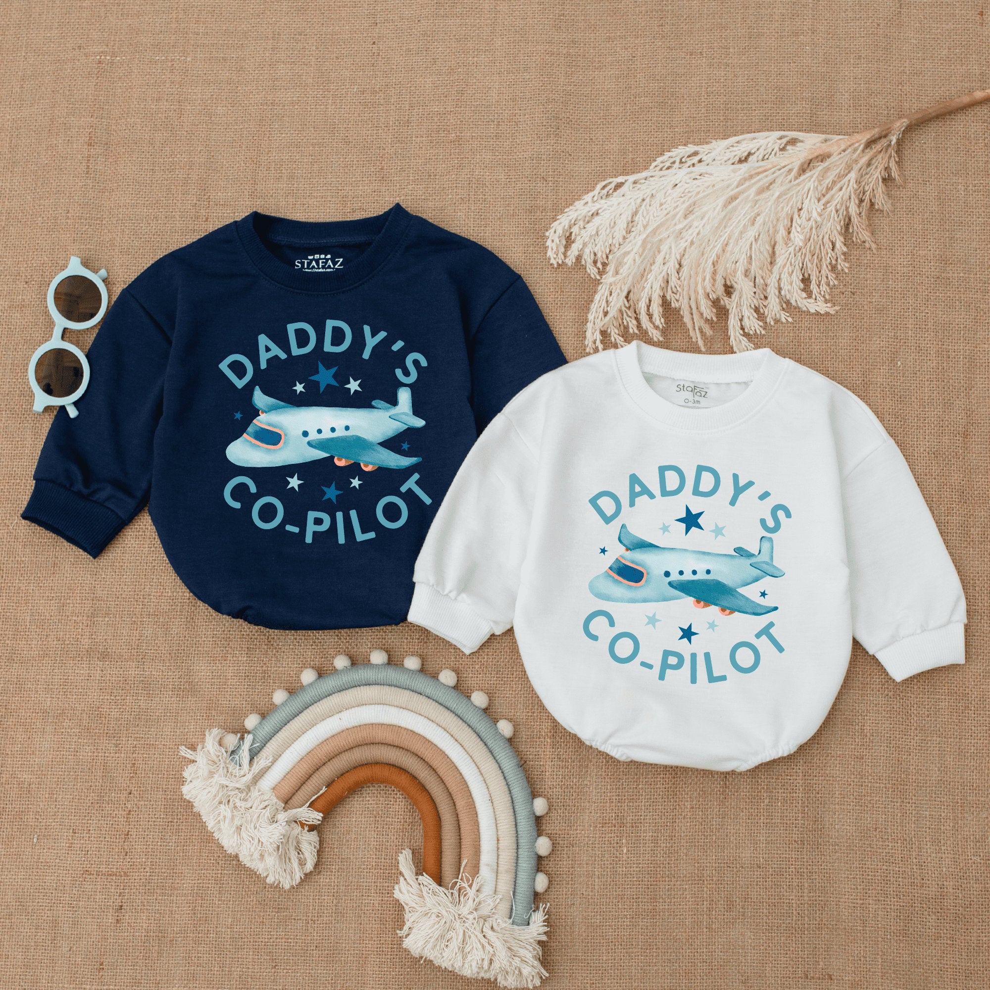 Daddy's Co-Pilot Airplane Romper for Baby Boys Soft Cotton Infant Outfit Fun Blue White Design Cute Fathers Day Gift