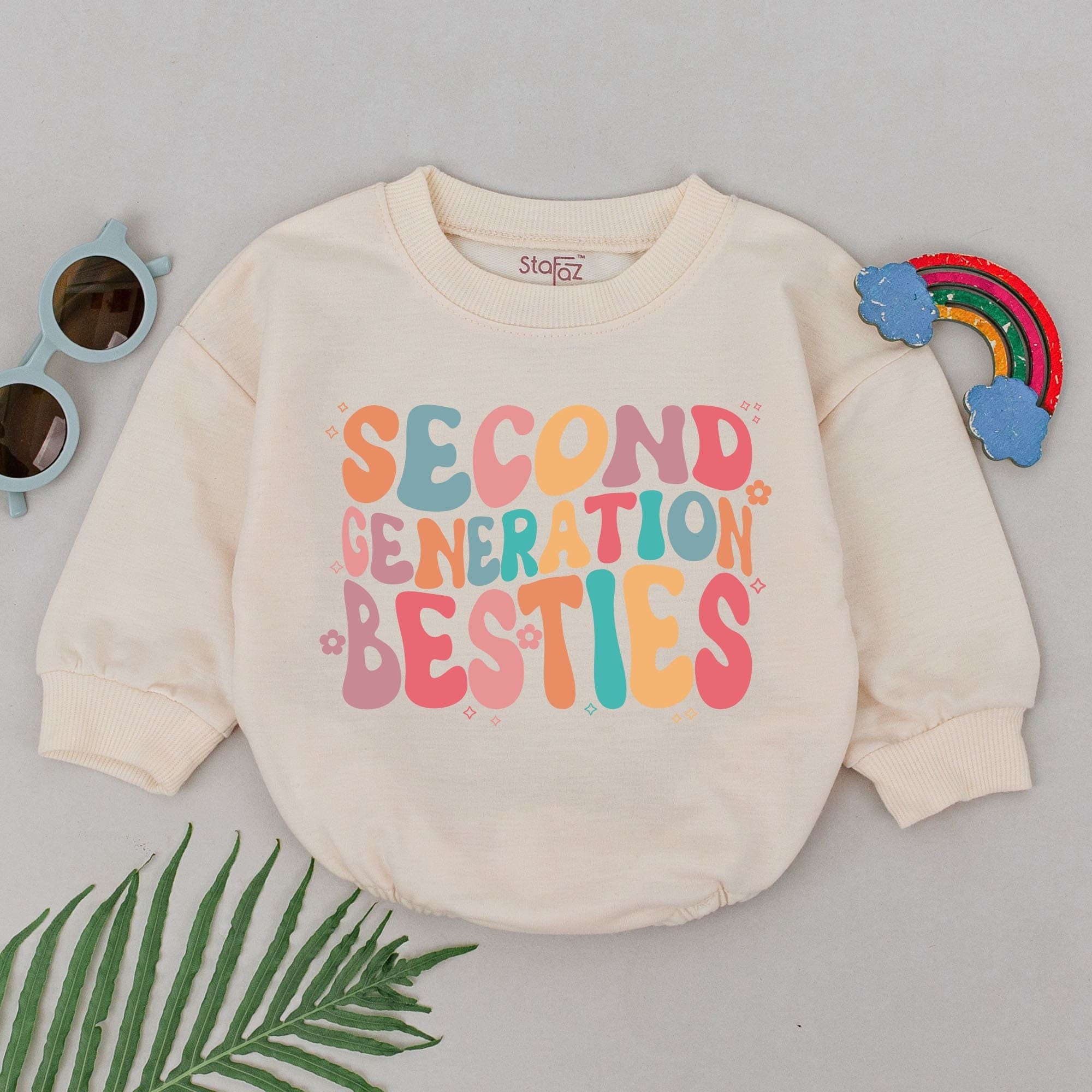 Second Generation Besties Baby Romper Fun Colorful BFF Outfit Perfect for Baby Shower Gift Soft Cotton Playful Design Stars Dots