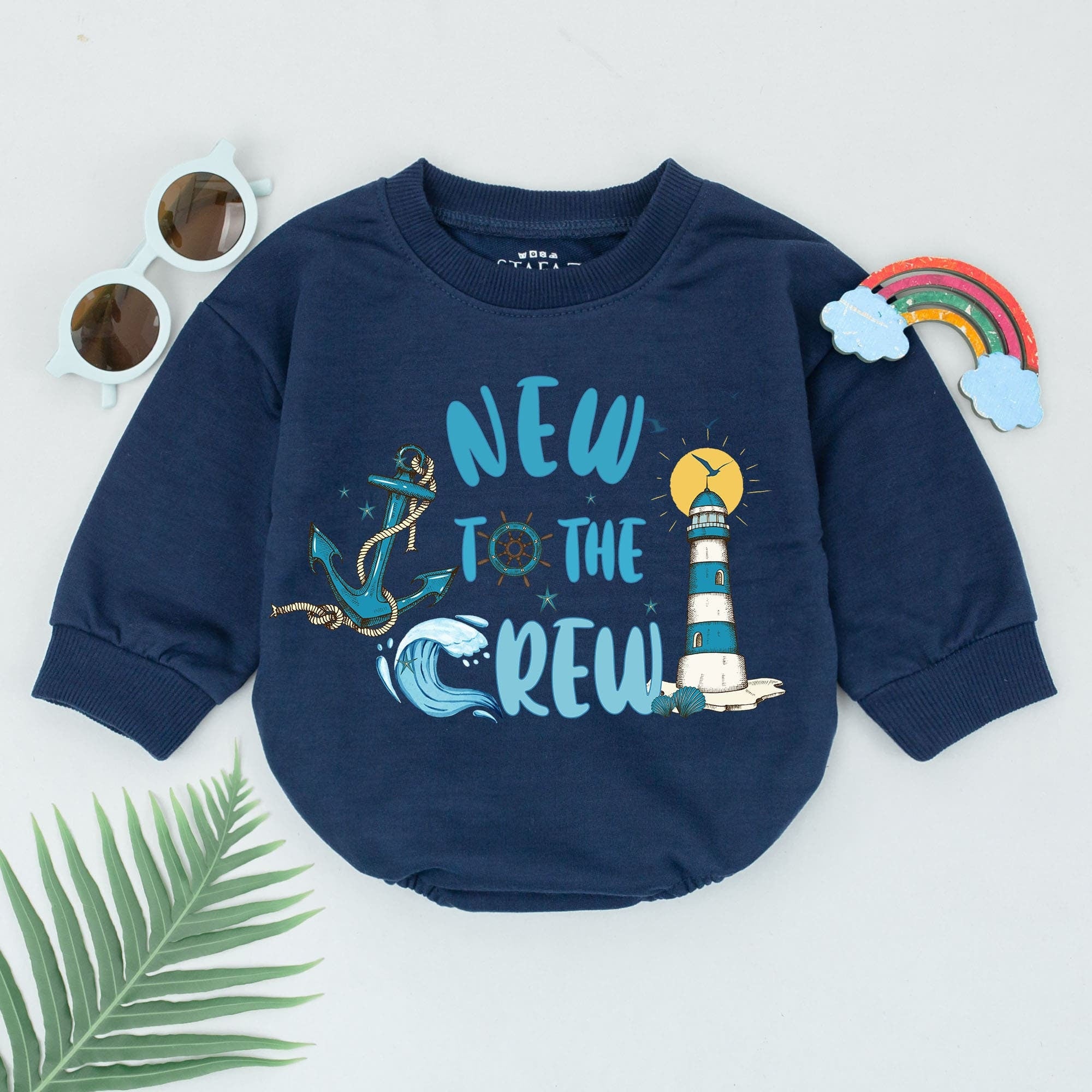 New To the Crew Nautical Baby Romper with Anchor and Lighthouse Design Soft Cotton Comfortable Baby Shower Gift Beach Outfit