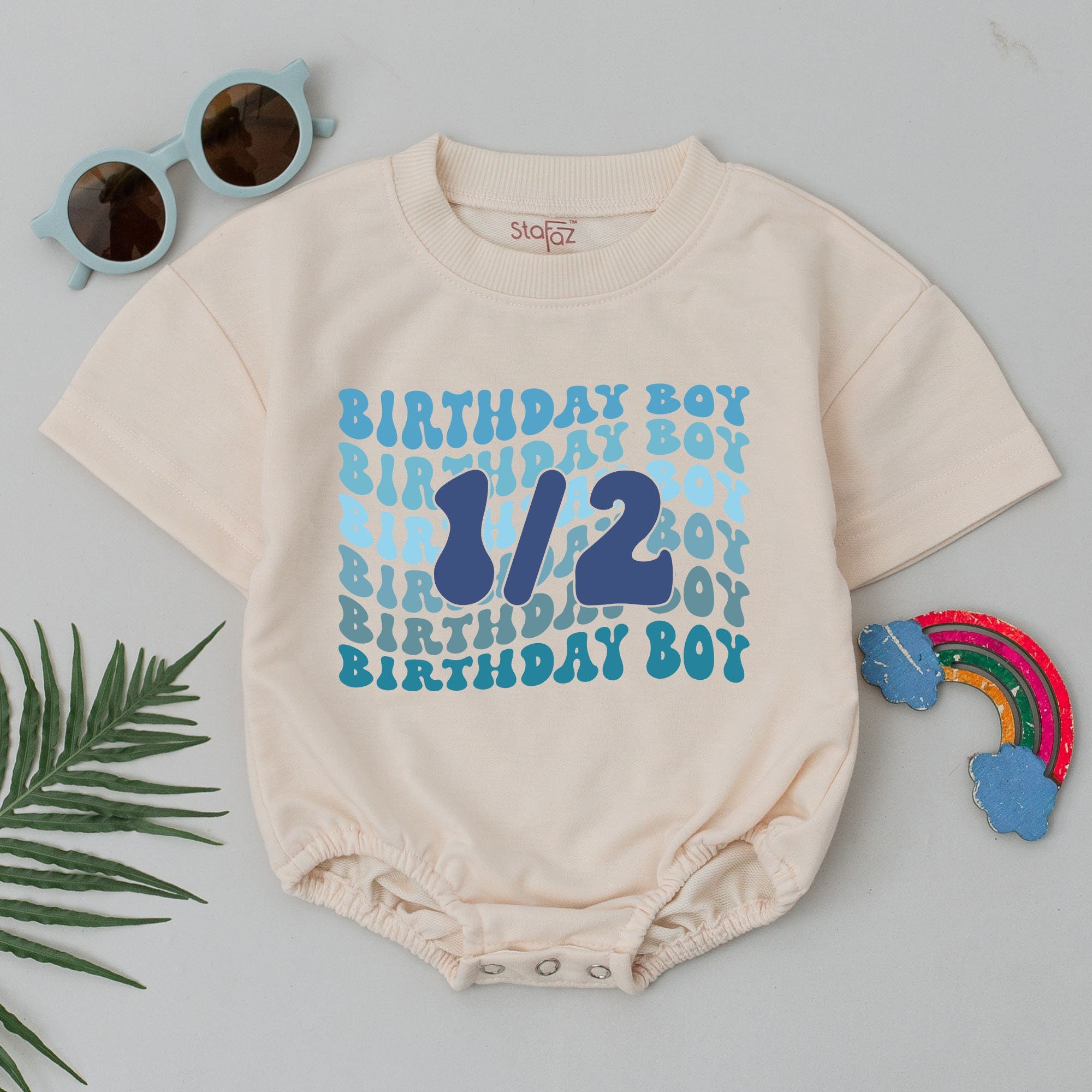 Half Birthday Boy Romper 6 Months Gift Soft Blue Design Newborn Baby Clothes Playful Modern 1/2 Birthday Outfit Cotton Comfortable