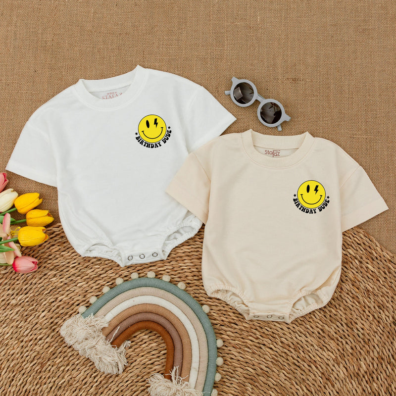 One Happy Dude Birthday Romper - Limited Edition Smiley Bodysuit