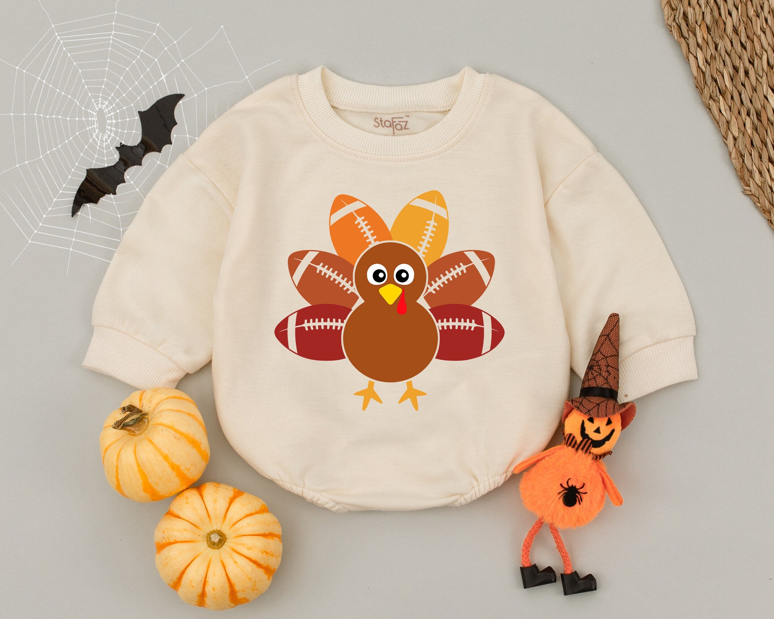 Thanksgiving Turkey Football Baby Romper Outfit
