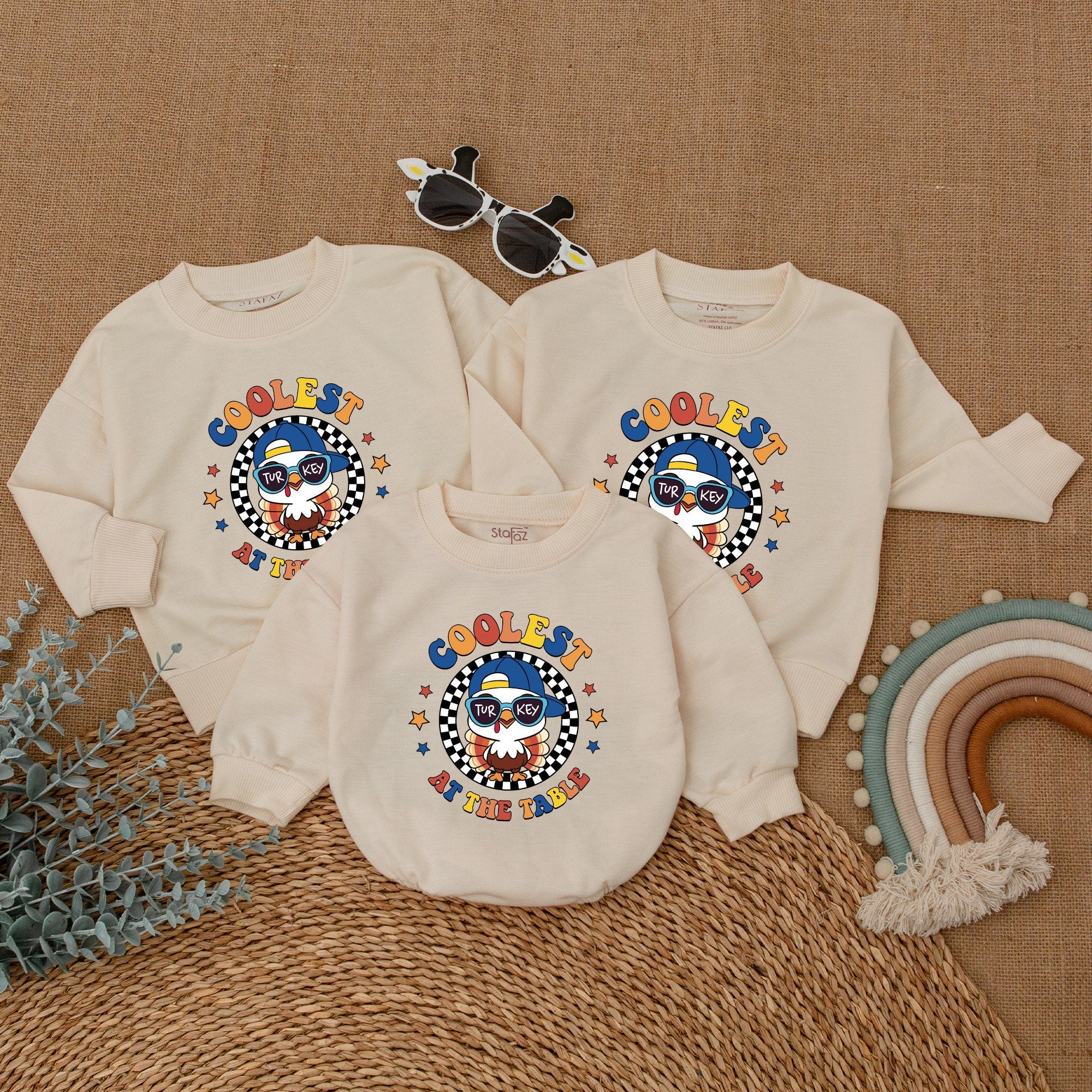 Coolest Turkey Thanksgiving Romper for Toddlers Fun Fall Outfit Baby Boy Holiday Clothes Festive Sunglasses Star Pattern Cotton Comfort