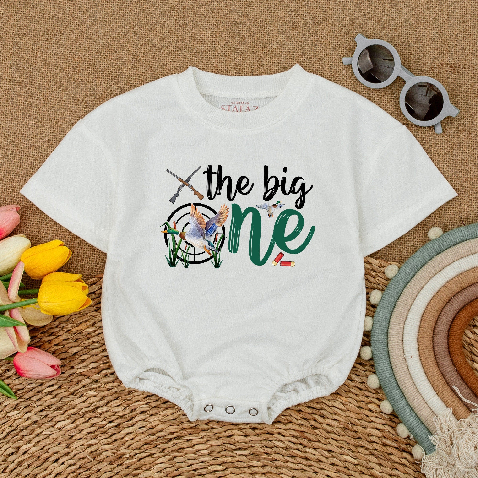 The Big One Duck Baby Romper Playful Hunting Theme Birthday Bodysuit Mallard Design Soft Cotton Outfit for Infant Boys or Girls