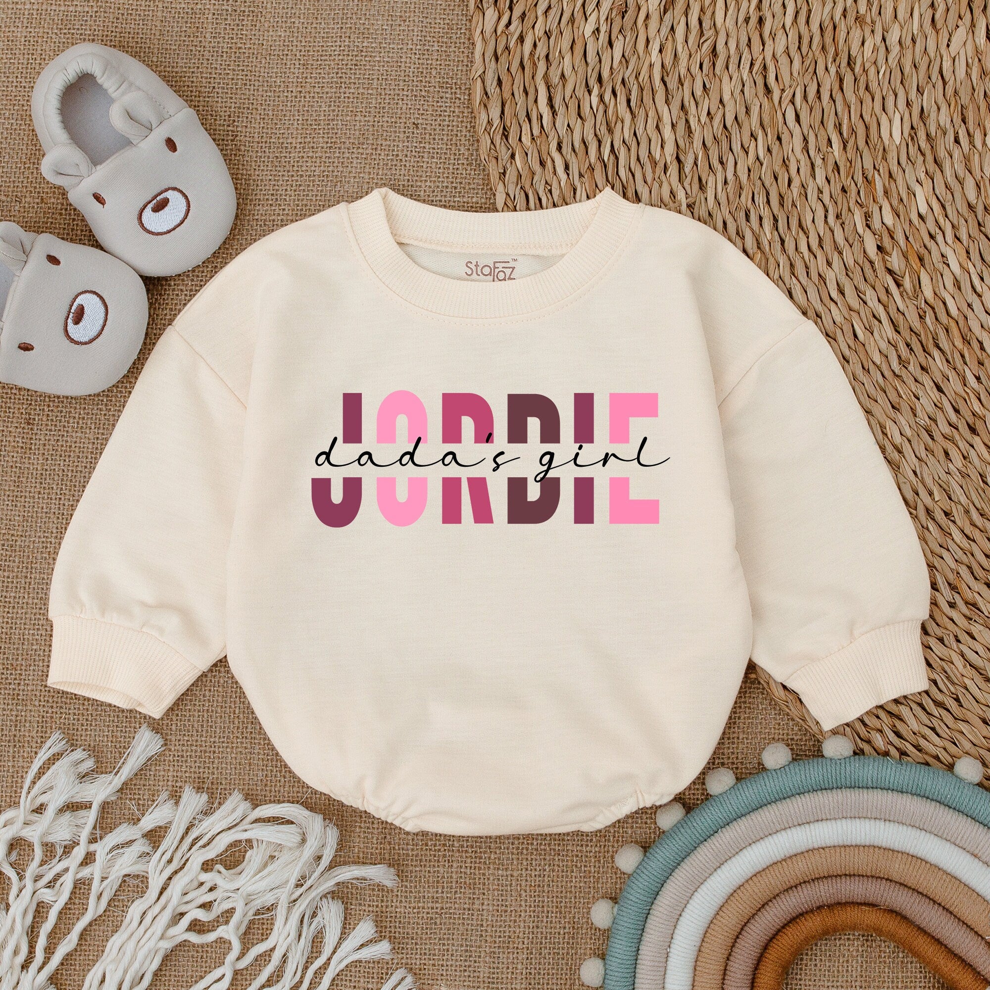 Custom Daddy's Girl Romper Baby Girl Outfit with Pink Brown JORDIE Design Personalized Gift Soft Cotton Clothing