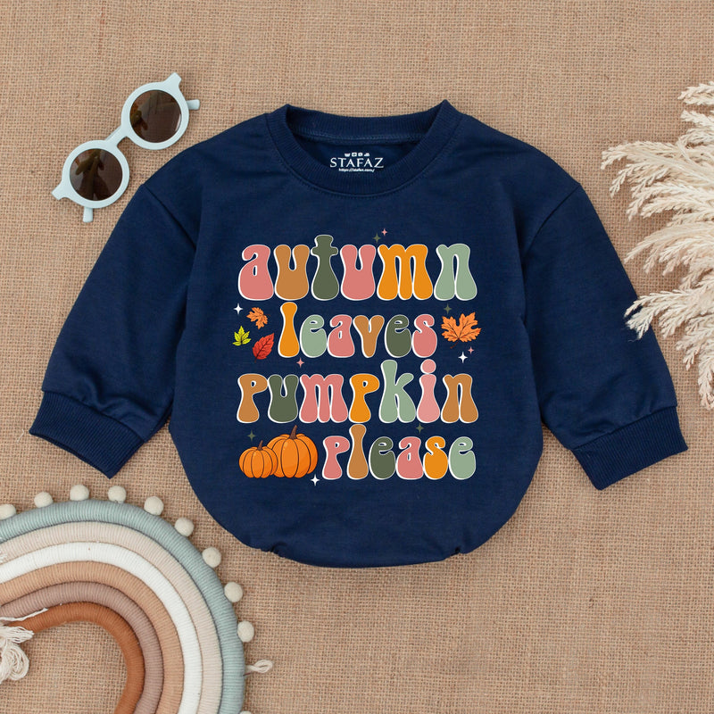 Autumn Leaves Pumpkin Please Baby Romper Festive Thanksgiving Outfit Whimsical Fall Bodysuit Soft Cotton Infant Holiday Clothes