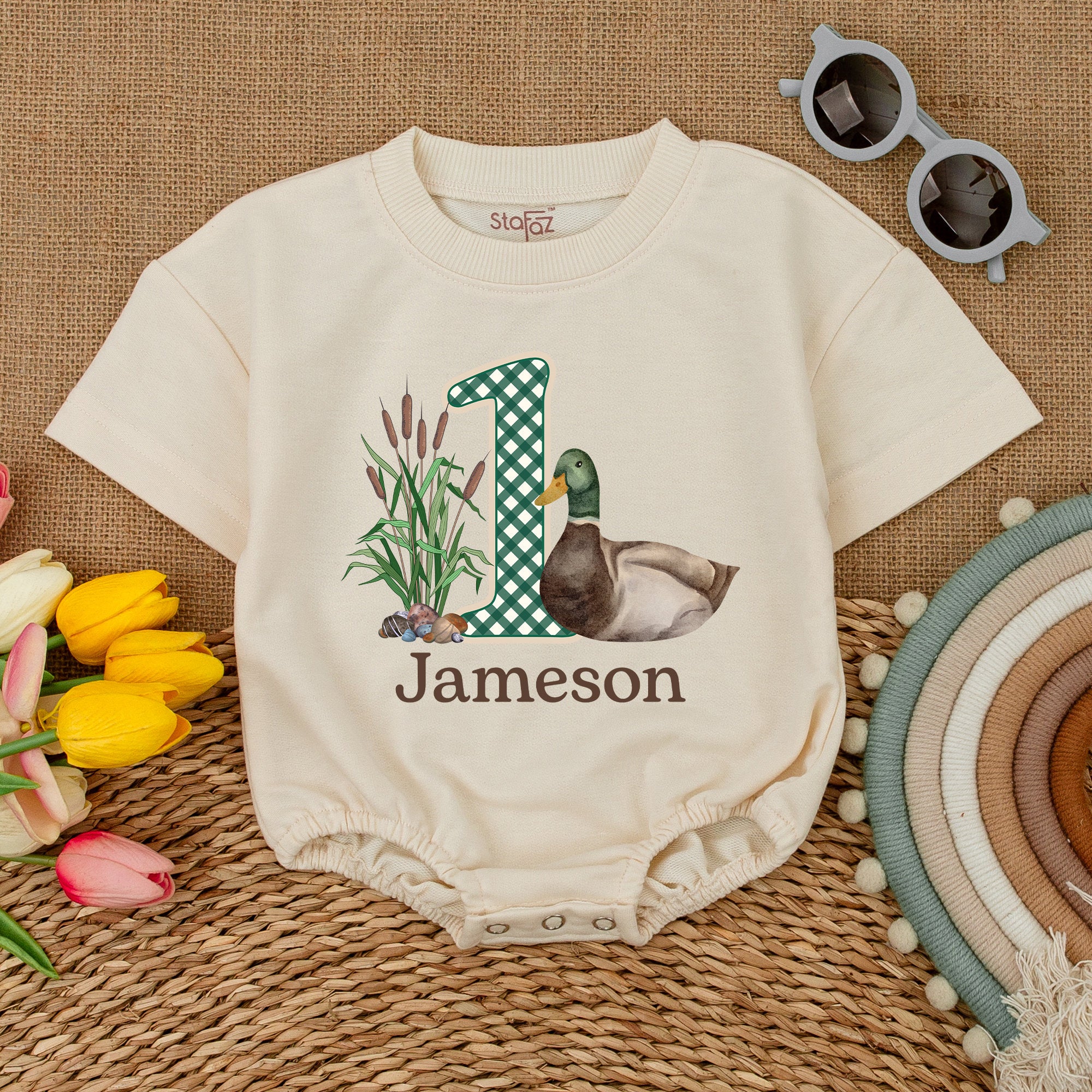 Custom Mallard Duck Birthday Romper with Name - Personalized Gift