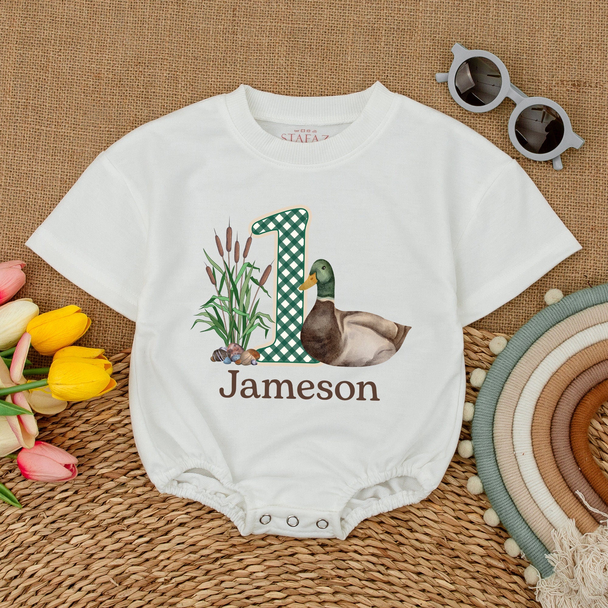 Custom Mallard Duck Birthday Romper with Name - Personalized Gift