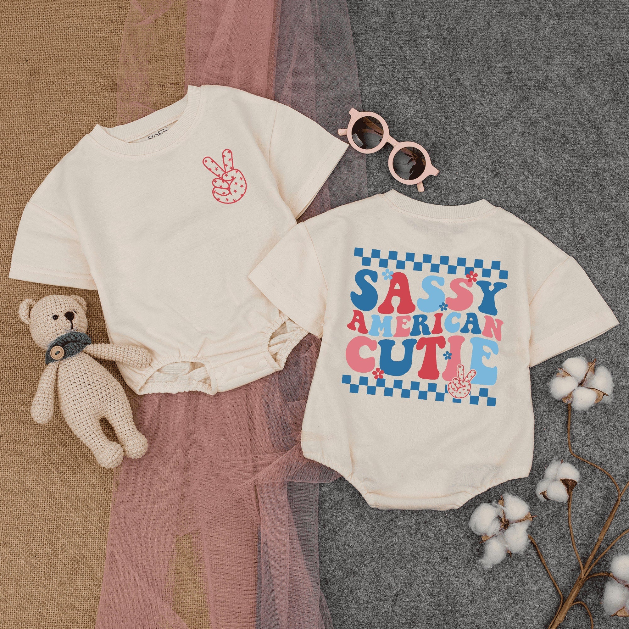 Retro Patriotic Baby Romper - Sassy American Cutie Bodysuit