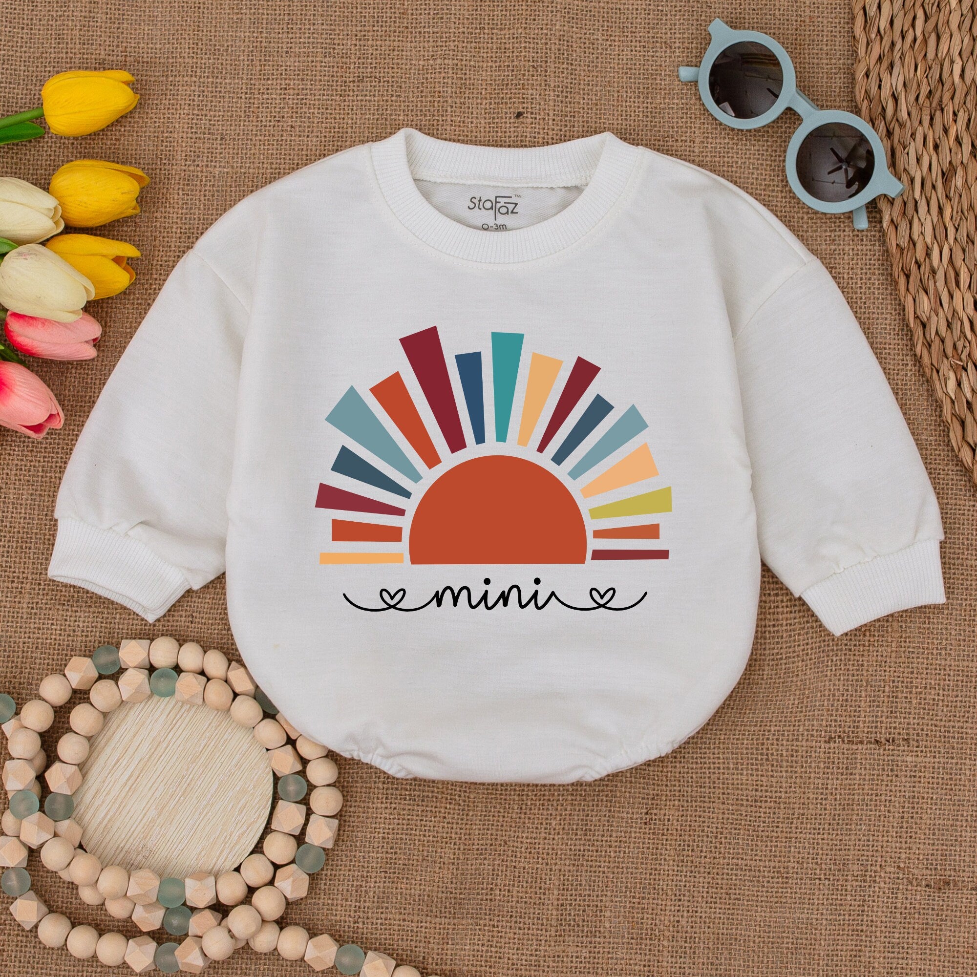 Mini Sunshine Romper with Playful Sun Design Baby Bodysuit Boho Minimalist Gender Neutral Summer Outfit Soft Cotton for Infant Toddlers