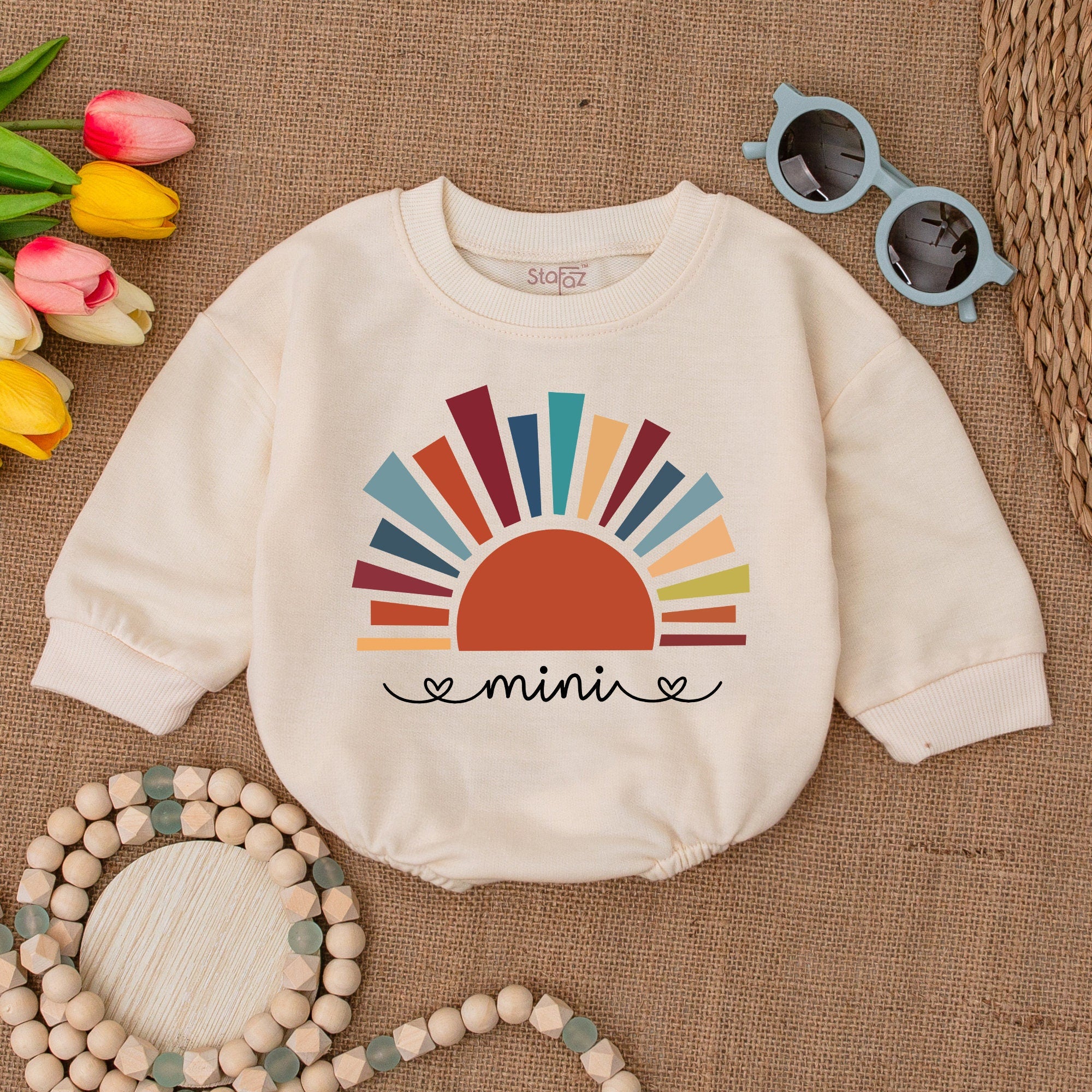 Mini Sunshine Romper with Playful Sun Design Baby Bodysuit Boho Minimalist Gender Neutral Summer Outfit Soft Cotton for Infant Toddlers