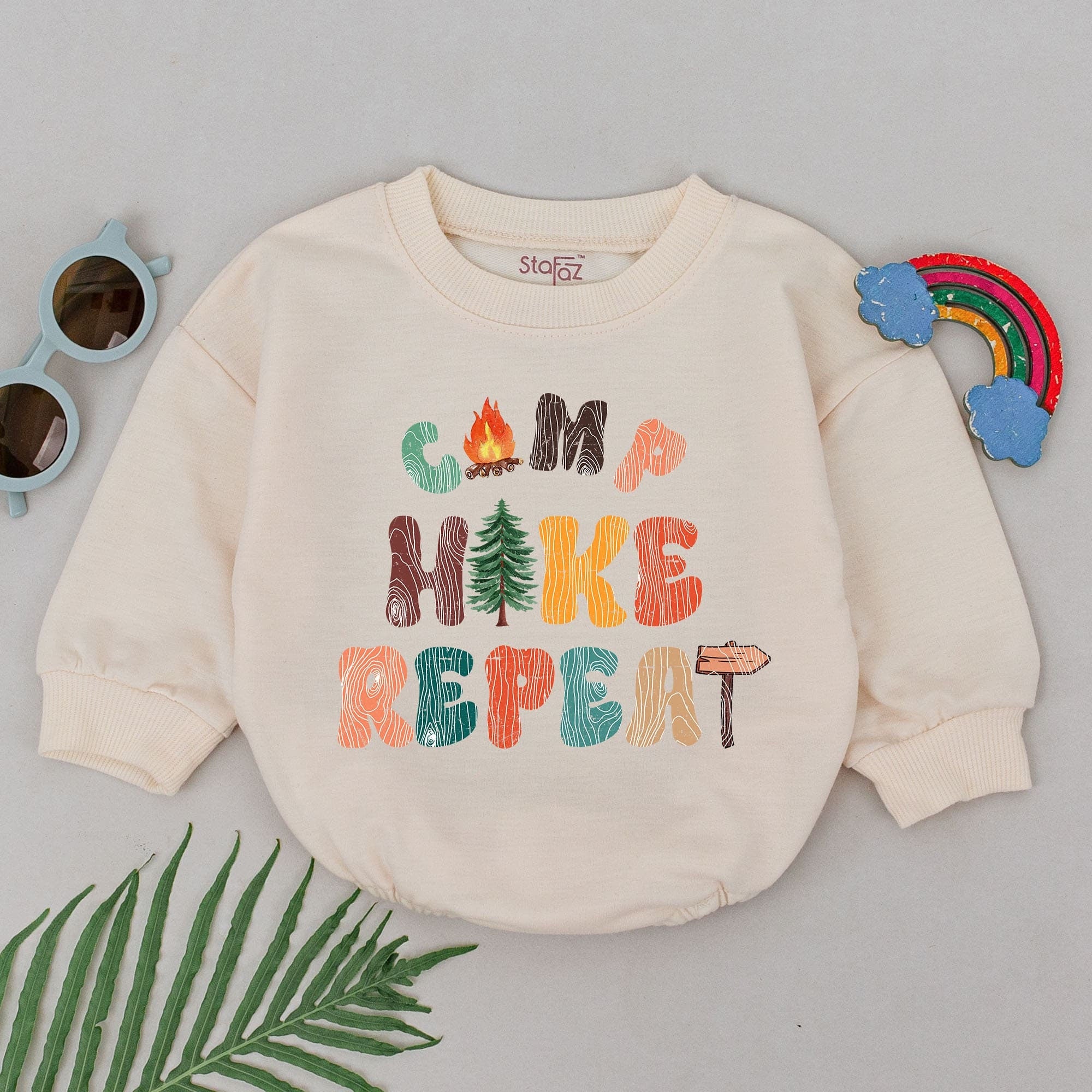 Camp Hike Repeat Baby Romper Retro Adventure Bodysuit Earthy Colors Fun Nature Design Perfect Baby Shower Gift Soft Cotton Outfit