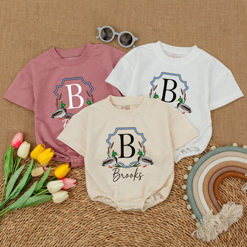 Personalized Mallard Ducks Romper with Name - Custom Baby Bodysuit