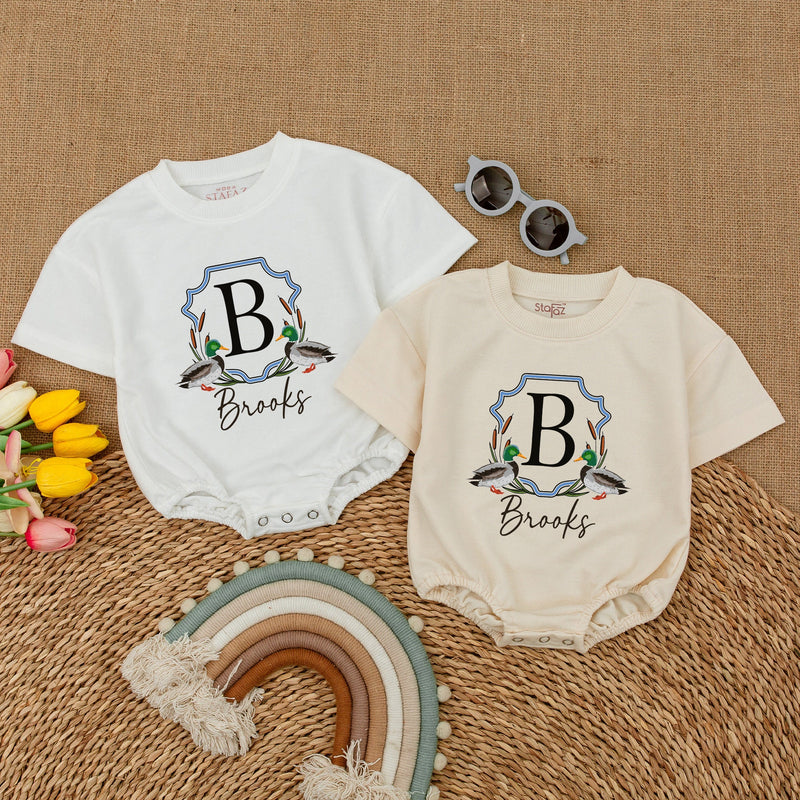Personalized Mallard Ducks Romper with Name - Custom Baby Bodysuit