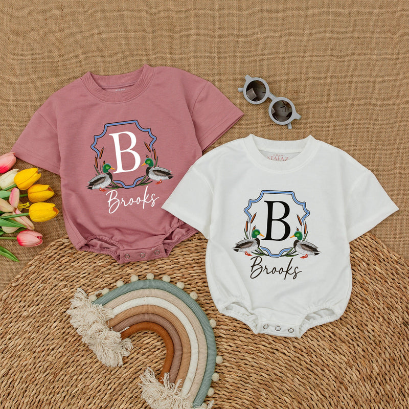 Personalized Mallard Ducks Romper with Name - Custom Baby Bodysuit