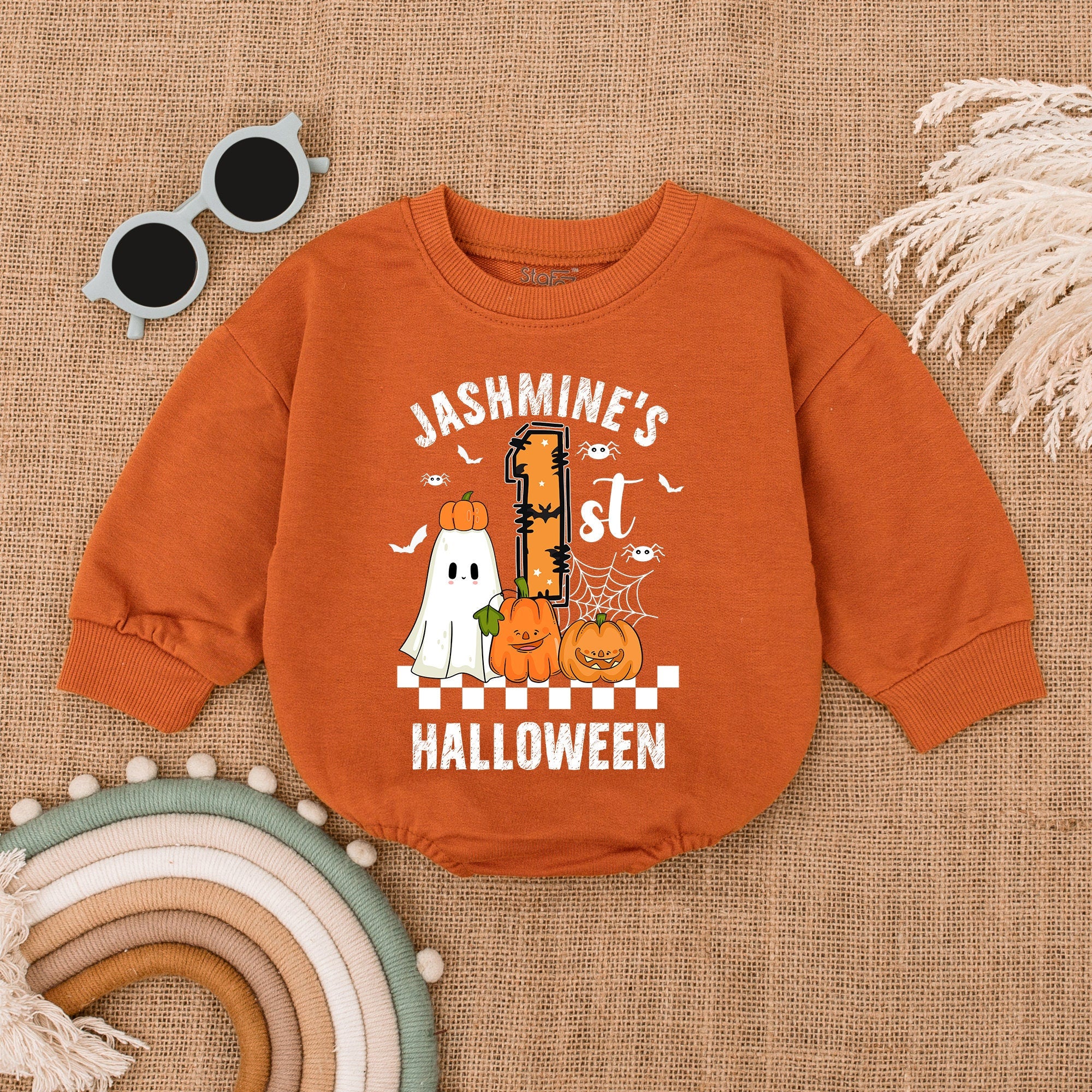 My 1st Halloween Bodysuit Baby Boy Outfit with Ghost Pumpkin Design Fall Romper Infant Halloween Clothes Soft Cotton Baby Shower Gift