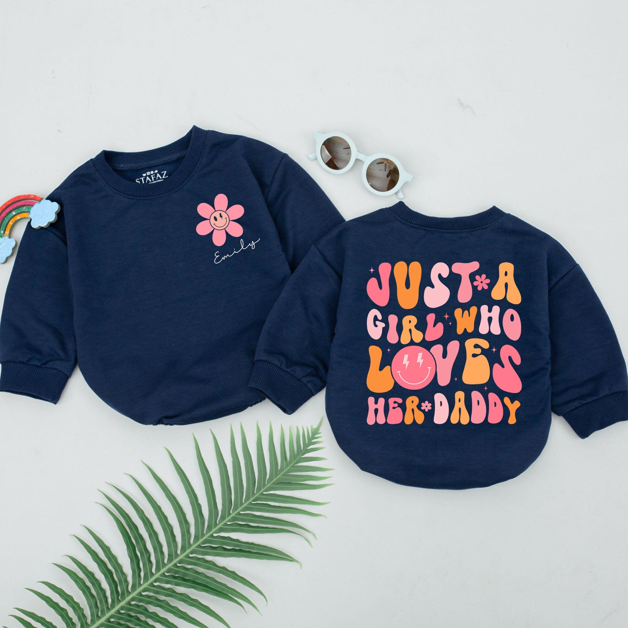 Personalized Just a Girl Who Loves Her Daddy Romper with Pink Flower Design Newborn Baby Shower Outfit Soft Cotton Father's Day Gift