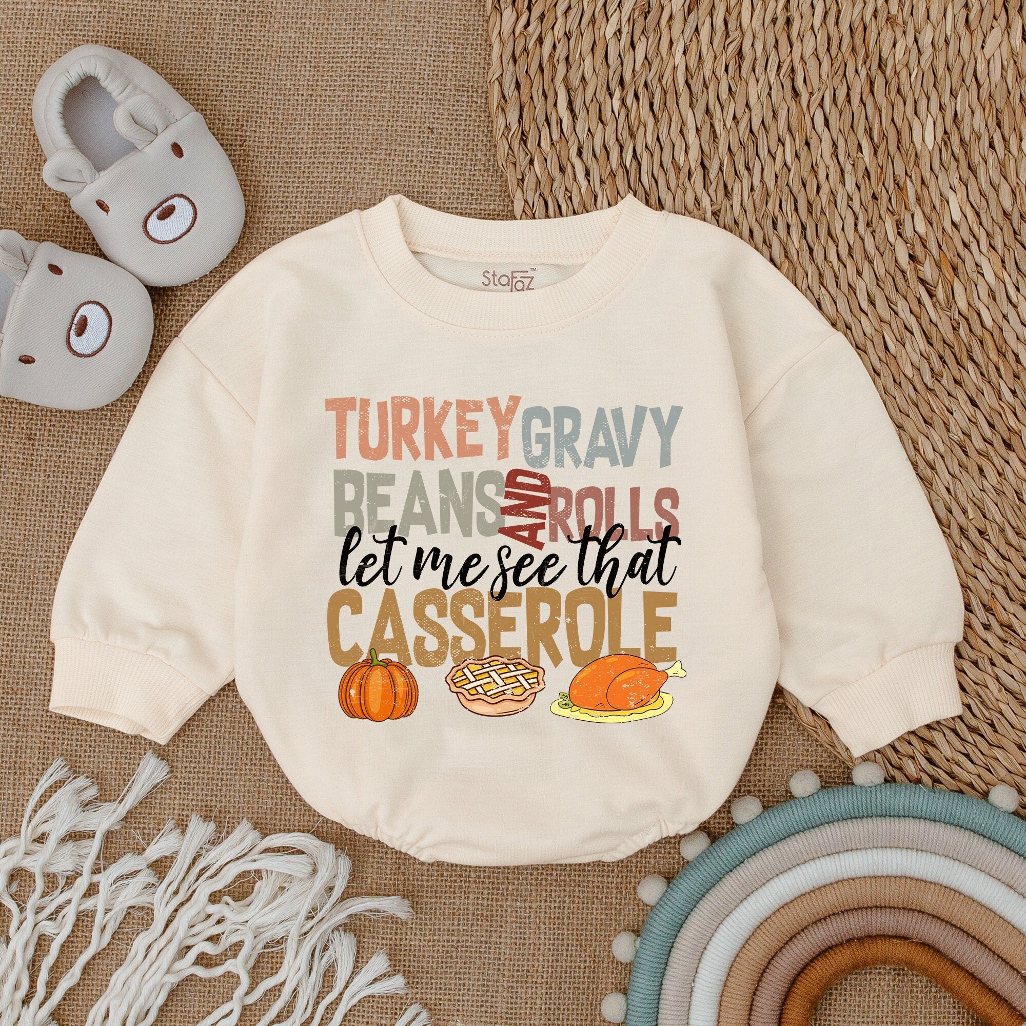 Thanksgiving Baby Romper with Festive Casserole Design
