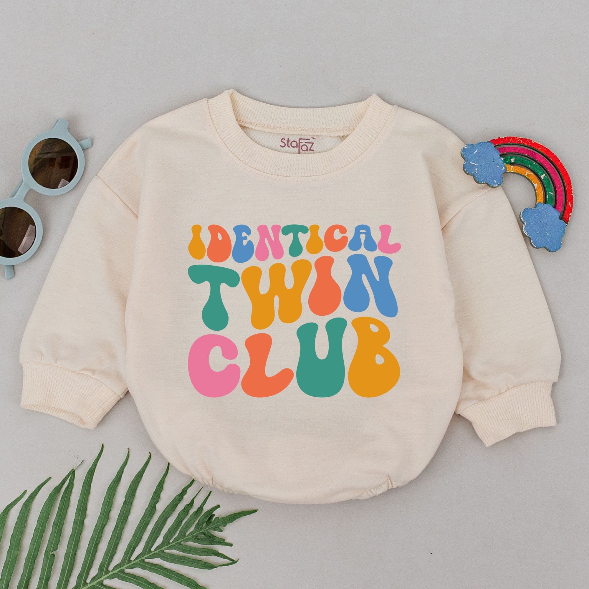 Identical Twin Club Romper for Baby Boys and Girls Vibrant Multicolor Besties Outfit Soft Cotton Playful Birthday Party Gift