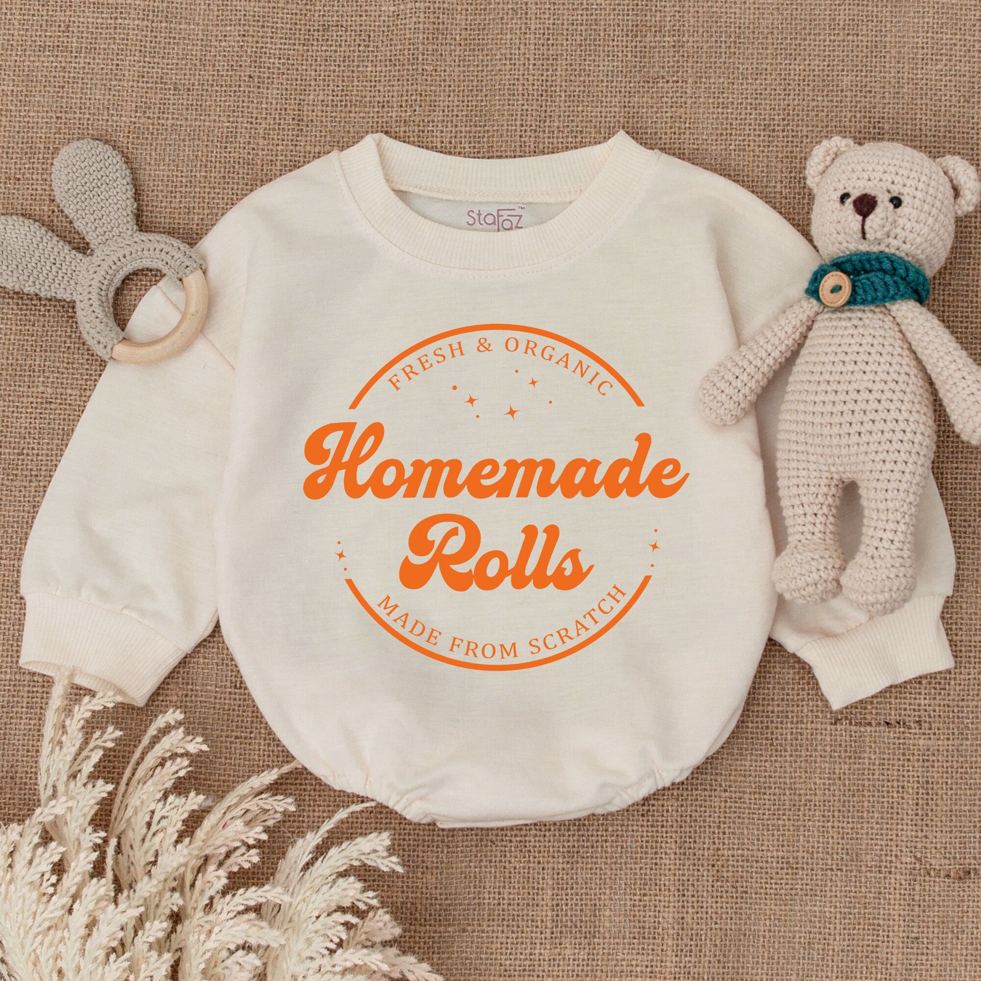 Homemade Rolls Retro Baby Romper Cozy Autumn Toddler Sweater Thanksgiving Infant Outfit Soft Cotton Holiday Gift Playful Design