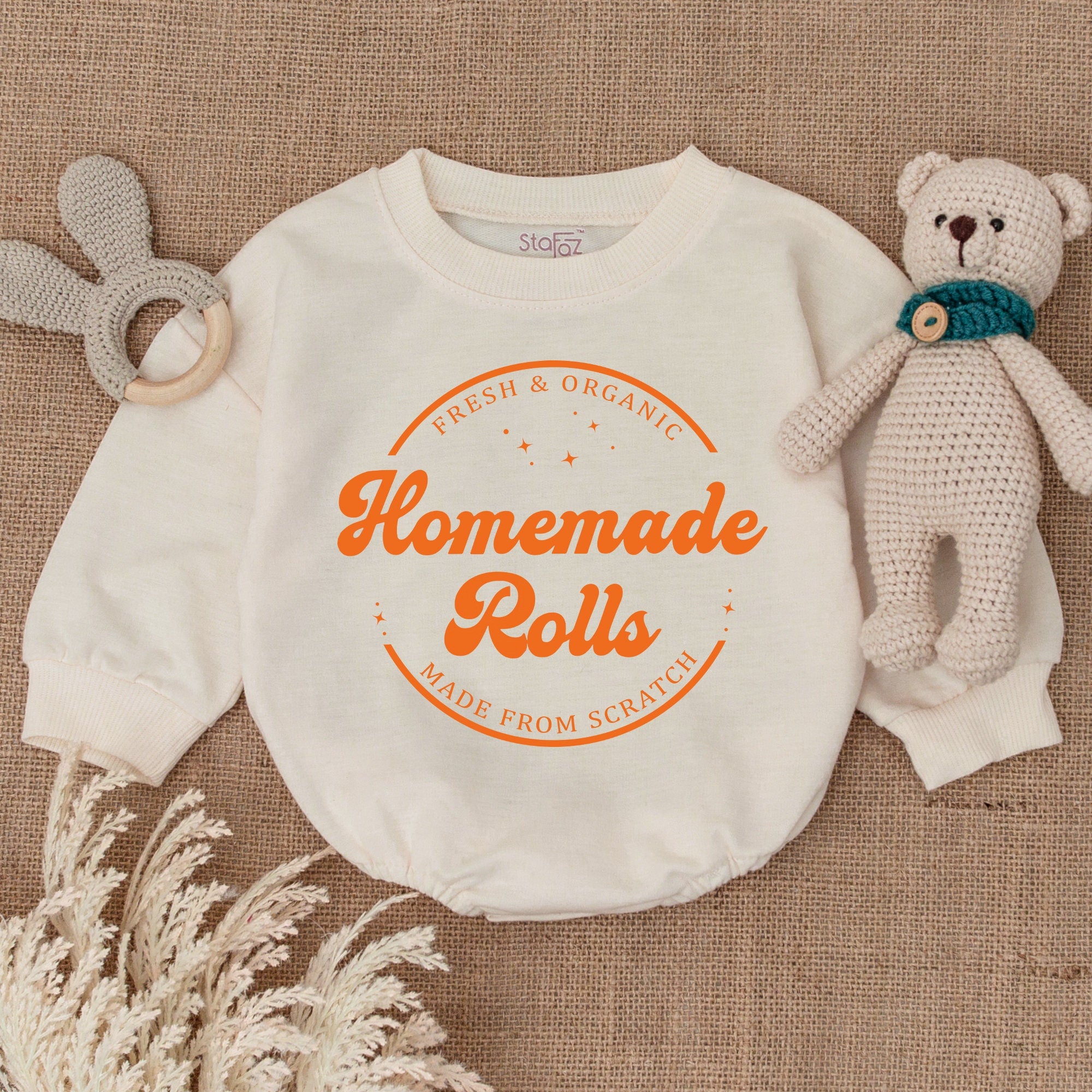 Homemade Rolls Retro Baby Romper Cozy Fall Toddler Sweater Soft Thanksgiving Outfit Nostalgic Autumn Infant Bodysuit Baby Shower Gift
