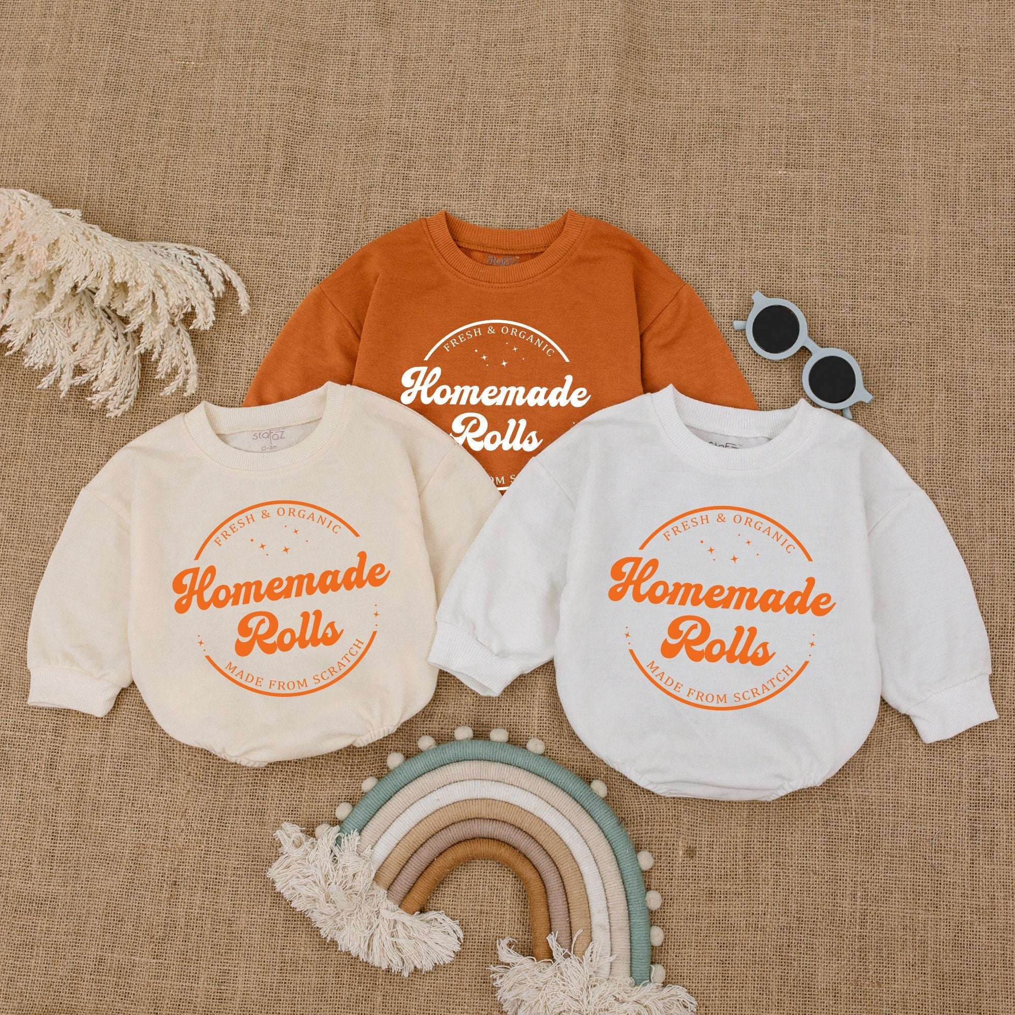 Homemade Rolls Retro Baby Romper Cozy Fall Toddler Sweater Soft Thanksgiving Outfit Nostalgic Autumn Infant Bodysuit Baby Shower Gift