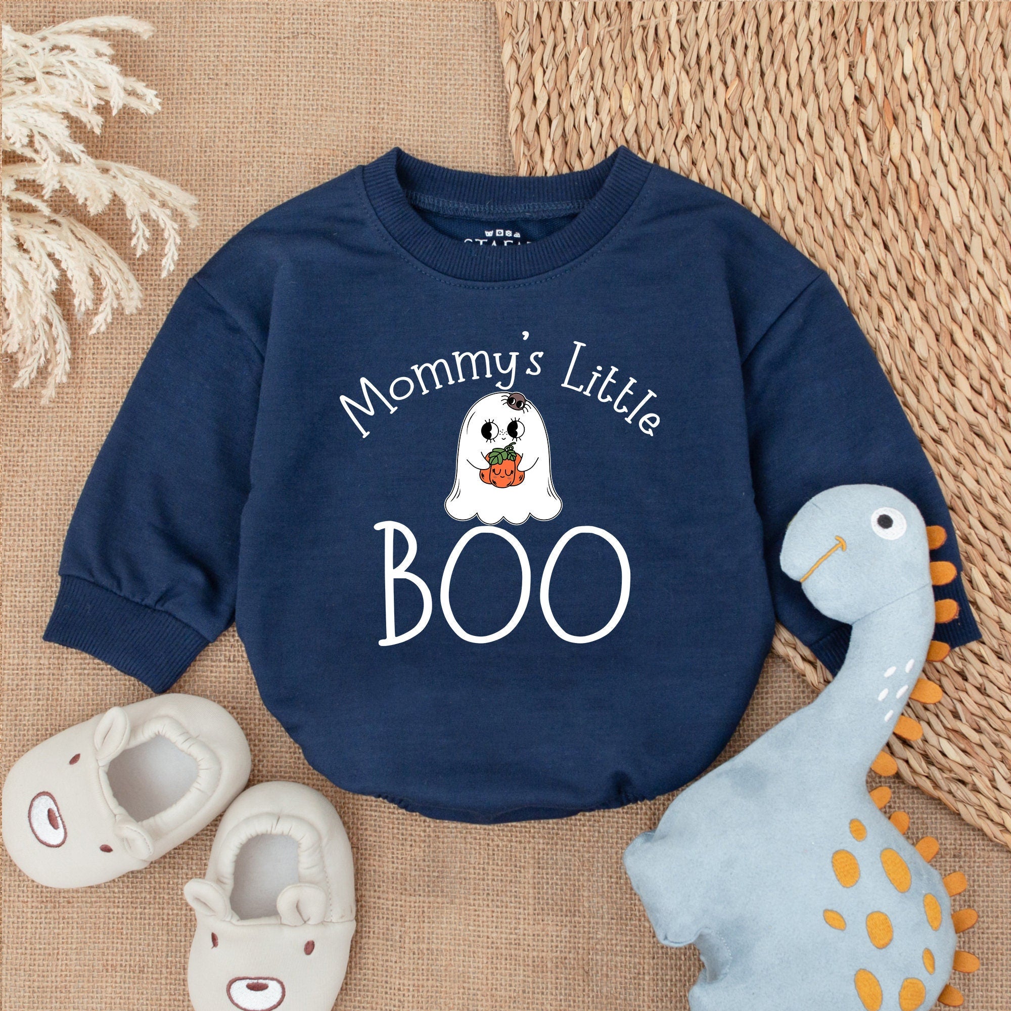 Mommy's Little Boo Baby Romper with Ghost Pumpkin Halloween Design Cute Retro Bodysuit Soft Cotton Infant Toddler Autumn Clothing
