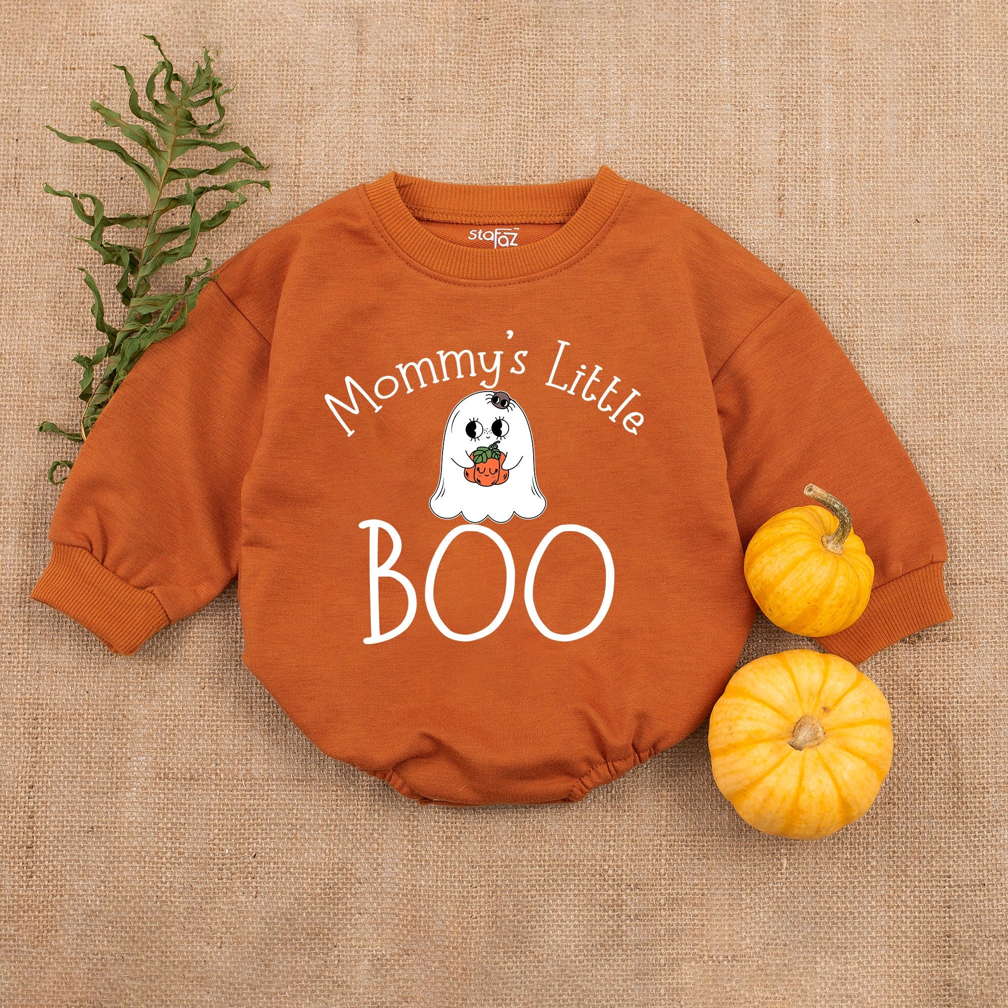 Mommy's Little Boo Baby Romper with Ghost Pumpkin Halloween Design Cute Retro Bodysuit Soft Cotton Infant Toddler Autumn Clothing