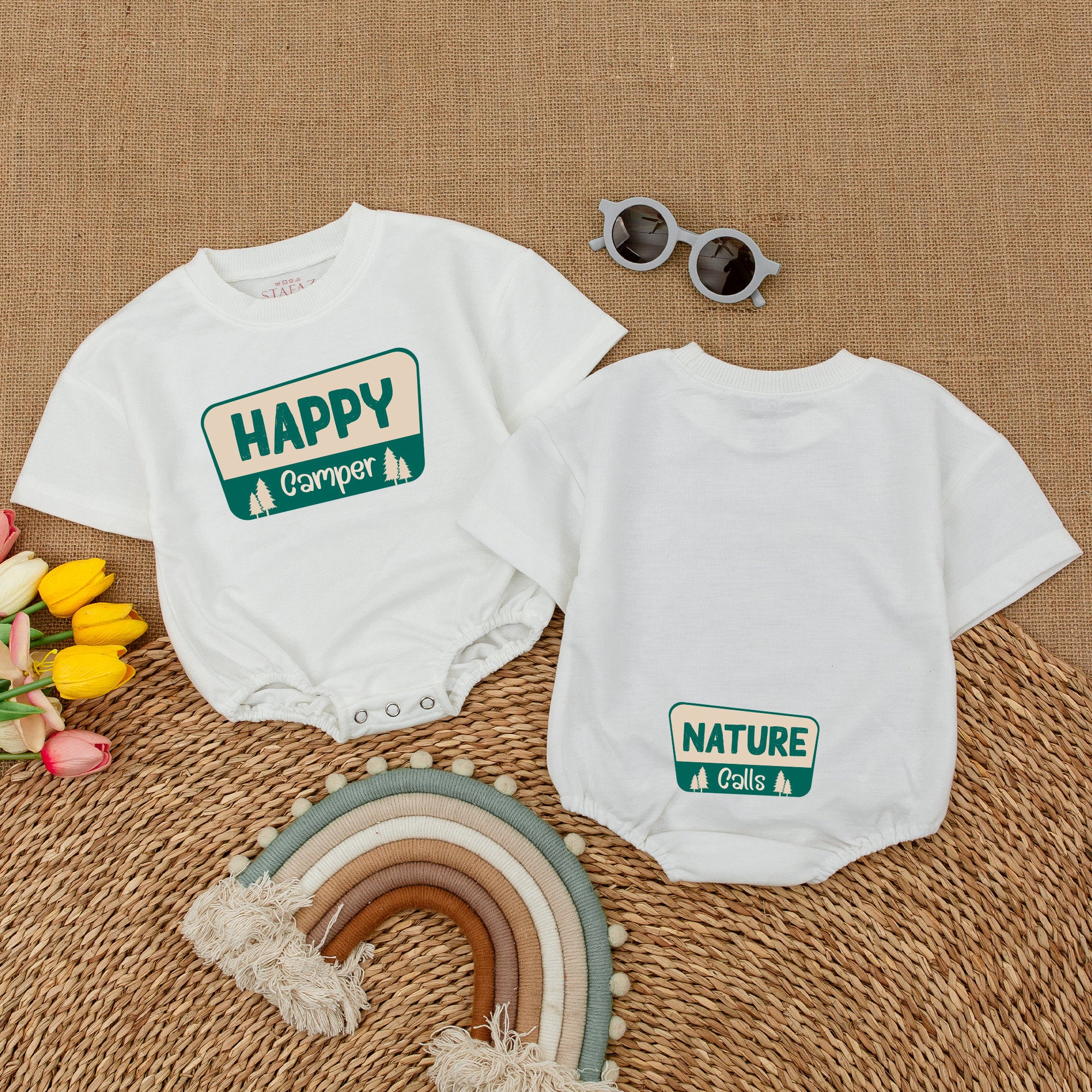 Happy Camper Adventure Baby Romper Nature Calls Bodysuit Infant Hiking Outfit with Tree Design Soft Cotton Comfortable Holiday Wear