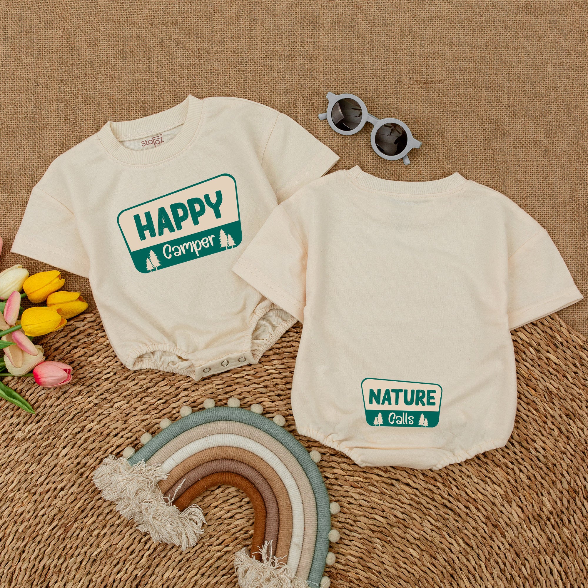 Happy Camper Adventure Baby Romper Nature Calls Bodysuit Infant Hiking Outfit with Tree Design Soft Cotton Comfortable Holiday Wear