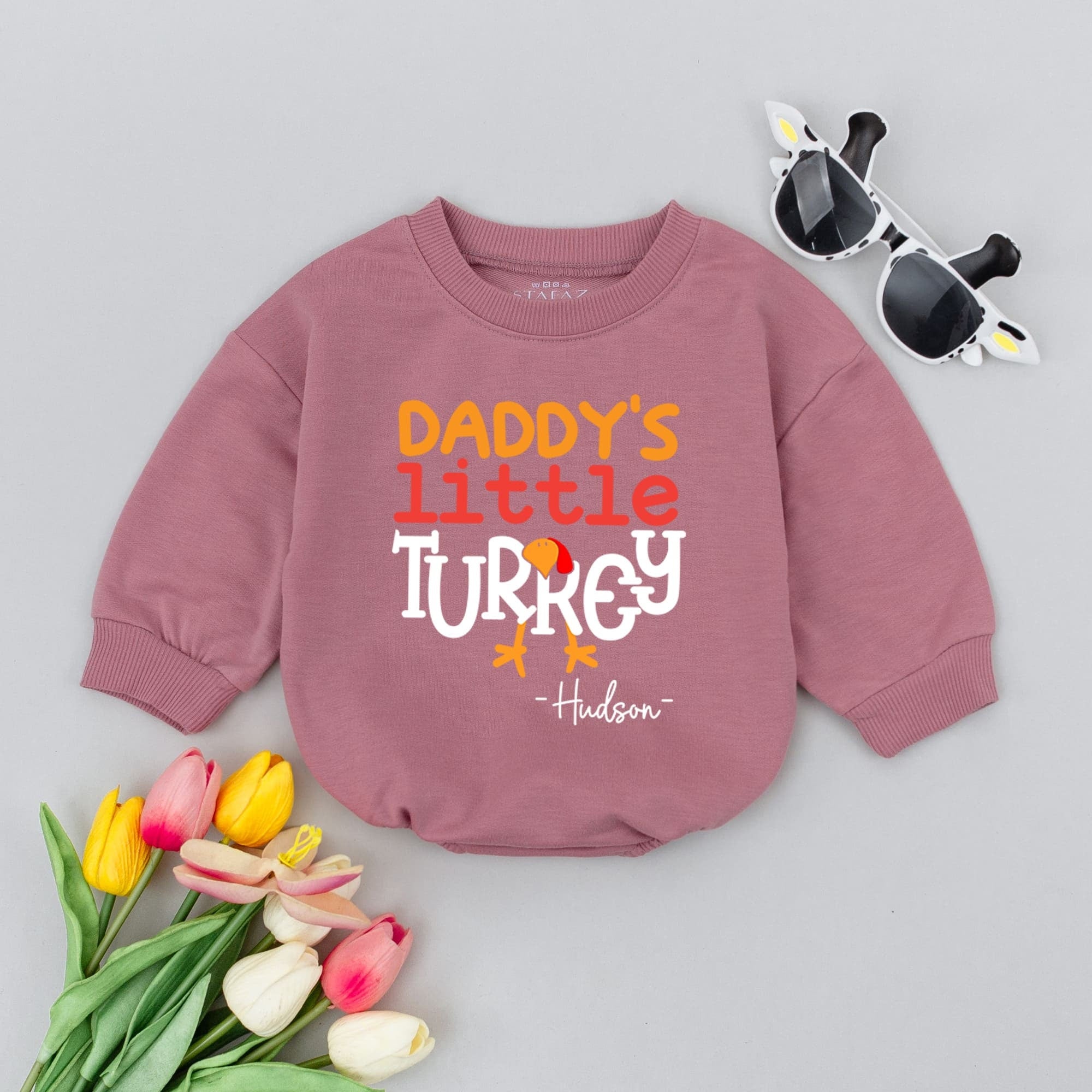 Personalized Daddy's Little Turkey Baby Romper Thanksgiving Outfit Custom Name Infant Bodysuit Fun Holiday Kids Clothes Soft Cotton