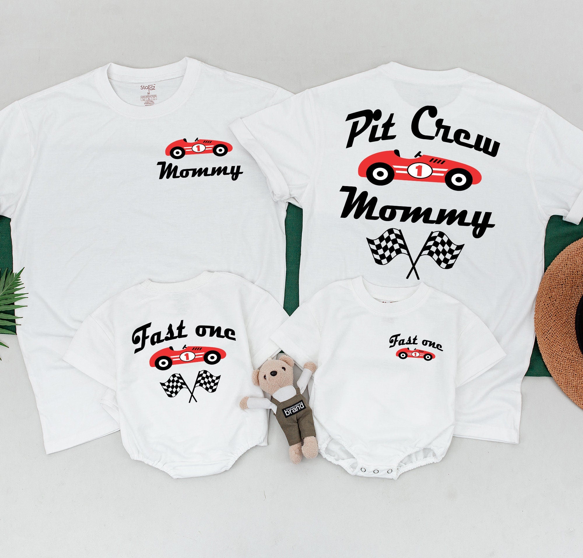 Fast One Family Birthday Shirt Personalized Race Car Theme Outfit for 1st Birthday Boy with Mommy and Me Matching Tee Set