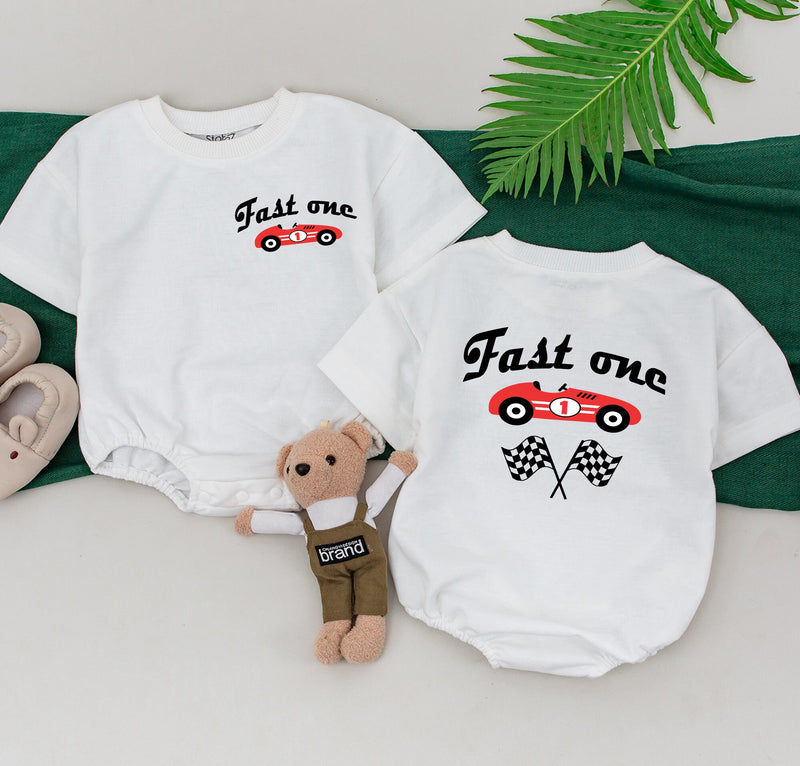 Fast One Family Birthday Shirt Personalized Race Car Theme Outfit for 1st Birthday Boy with Mommy and Me Matching Tee Set