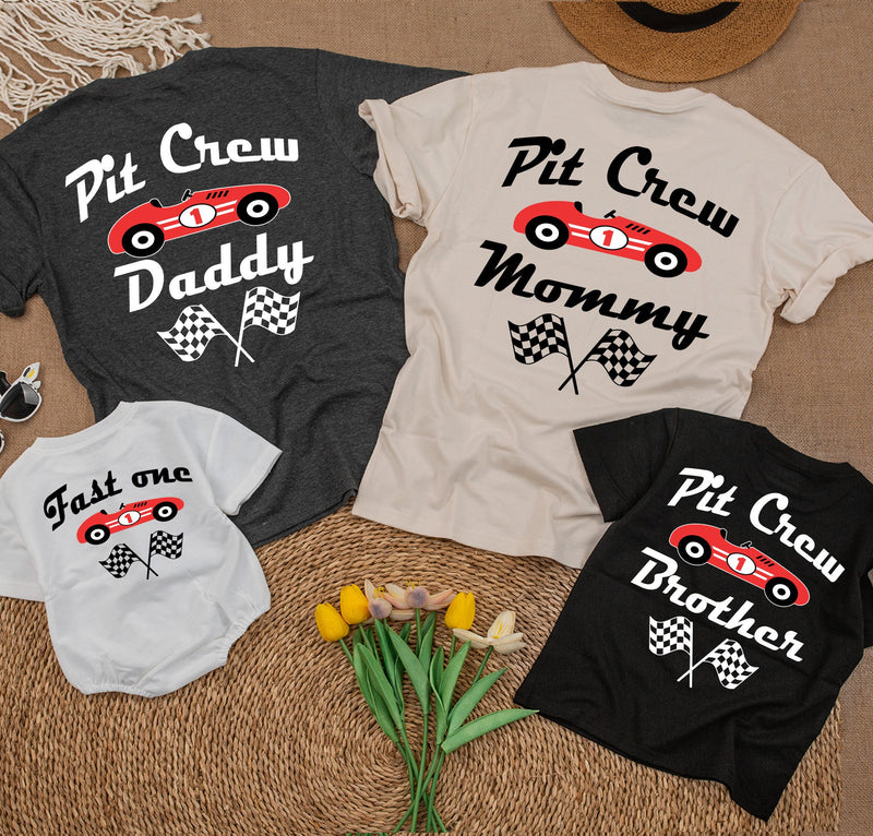 Fast One Family Birthday Shirt Personalized Race Car Theme Outfit for 1st Birthday Boy with Mommy and Me Matching Tee Set