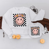 Personalized Auntie and Girl Retro Smiley Face Sweatshirts Playful Gift Checkerboard Pattern Pink Black Cotton Holiday Outfit
