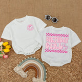 One Happy Babe Birthday Girl Romper with Smiley Face Design