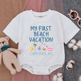 My First Beach Vacation Baby Romper - Cute Summer Bodysuit with Tropical Icons, Soft Cotton, Short-Sleeve Outfit for Baby's 1st Getaway