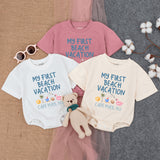 My First Beach Vacation Baby Romper - Cute Summer Bodysuit with Tropical Icons, Soft Cotton, Short-Sleeve Outfit for Baby's 1st Getaway