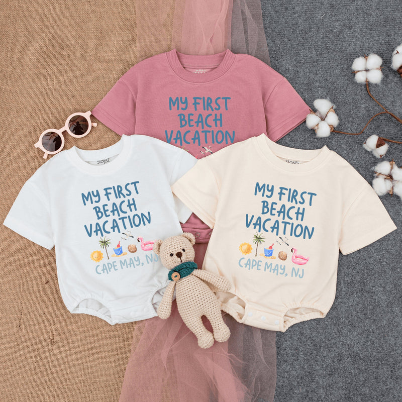 My First Beach Vacation Baby Romper - Cute Summer Bodysuit with Tropical Icons, Soft Cotton, Short-Sleeve Outfit for Baby's 1st Getaway