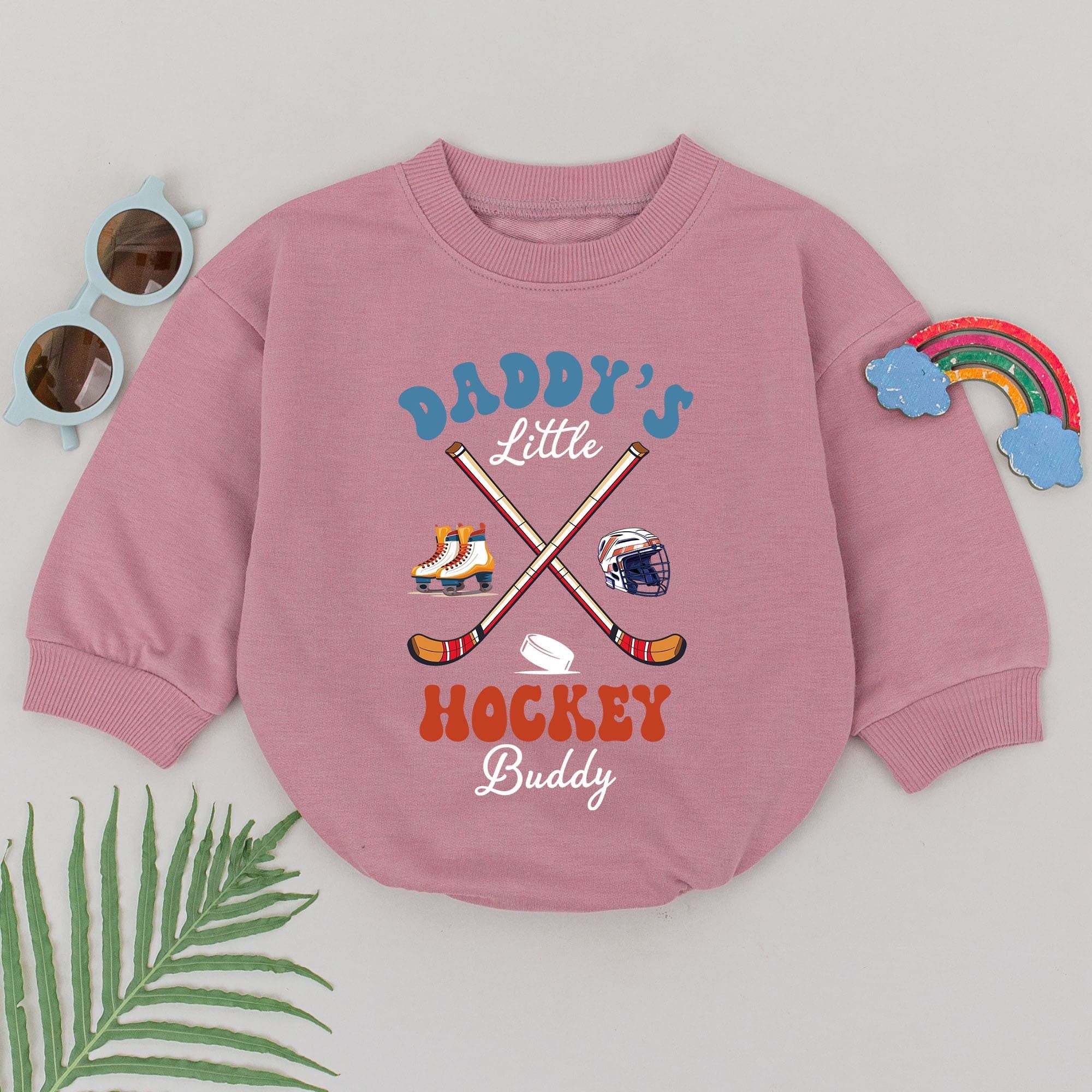 Daddy's Little Hockey Buddy Romper Retro Sport Design Baby Boy Outfit Father's Day Gift Cute Skates Helmet Cotton Playful Theme