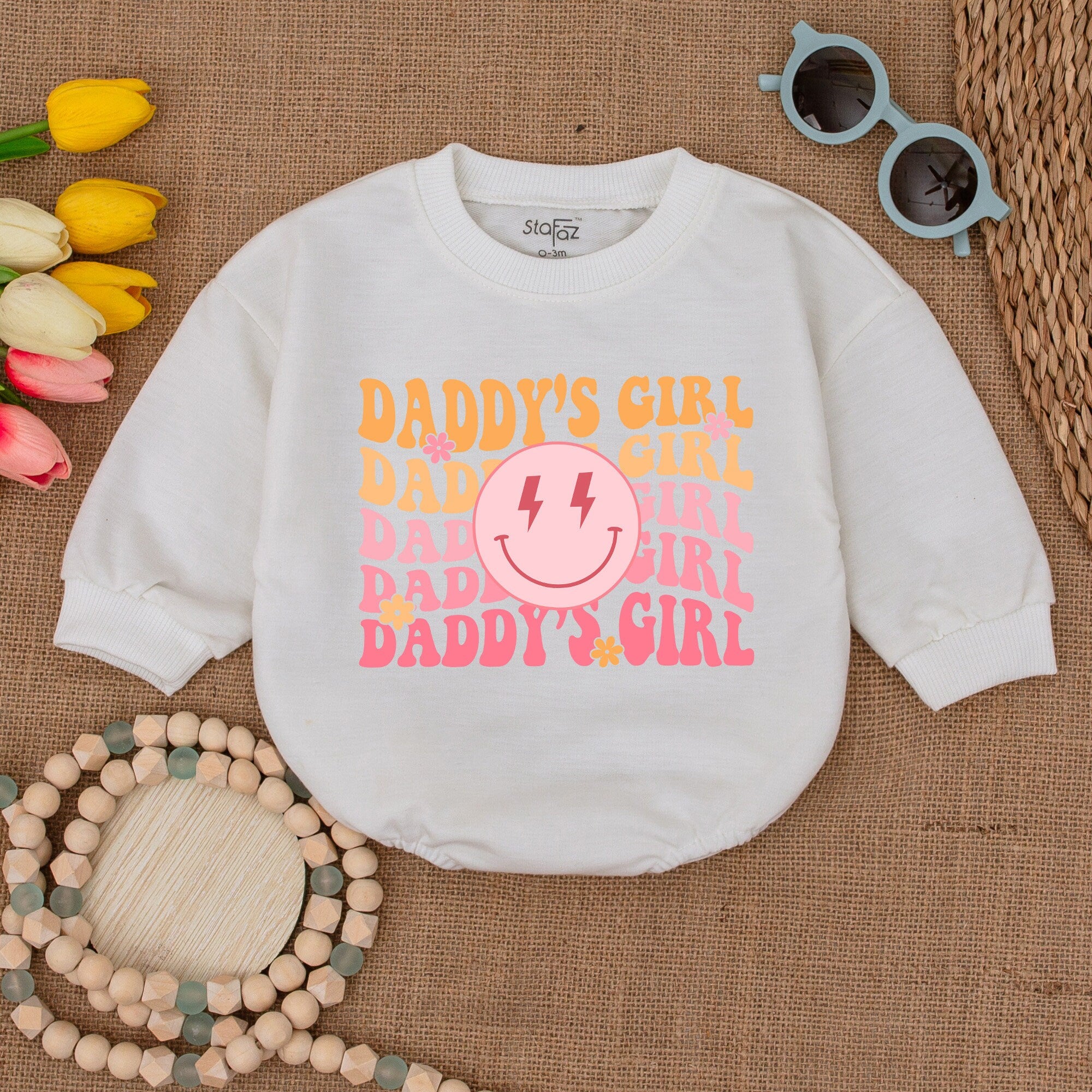 Playful Daddy's Girl Romper with Smiley Face Lightning Eyes Vibrant Colors Comfortable Cotton Infant Toddler Outfit Father's Day Gift