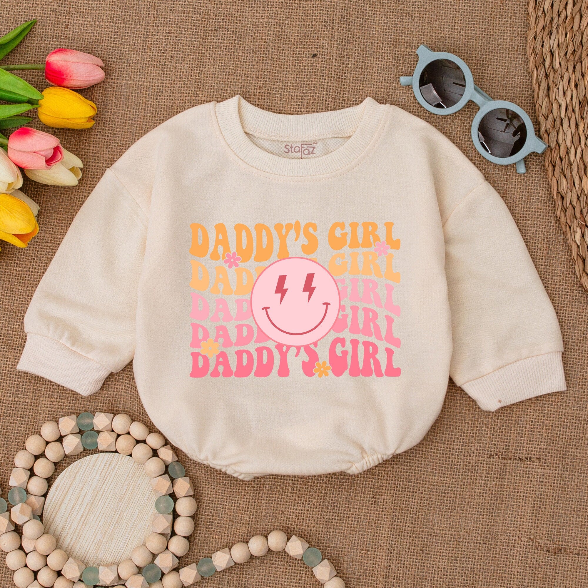 Playful Daddy's Girl Romper with Smiley Face Lightning Eyes Vibrant Colors Comfortable Cotton Infant Toddler Outfit Father's Day Gift