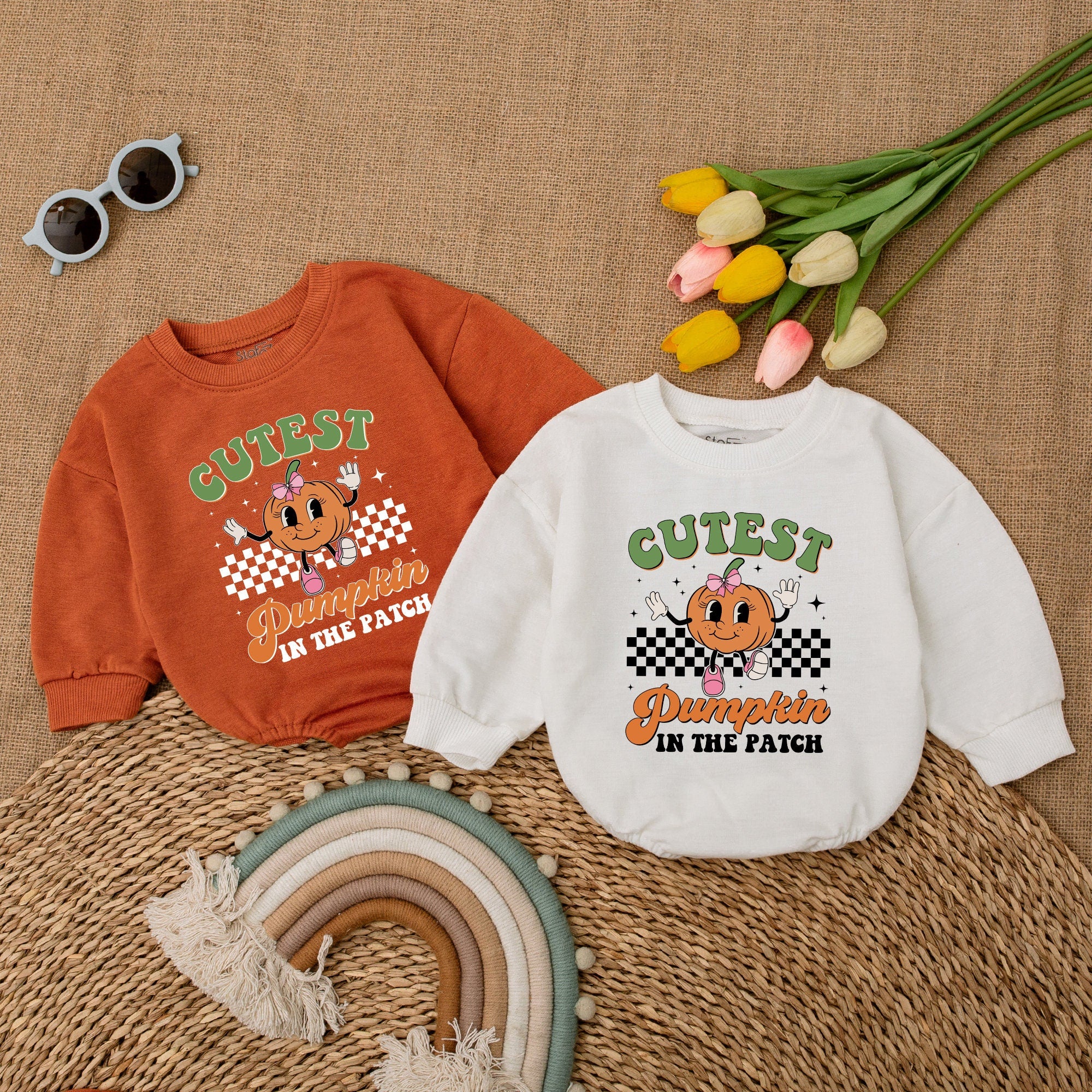 Cutest Pumpkin in the Patch Baby Romper with Smiling Pumpkin Fall Bodysuit for Girls Halloween Gift Soft Cotton Checkered Design
