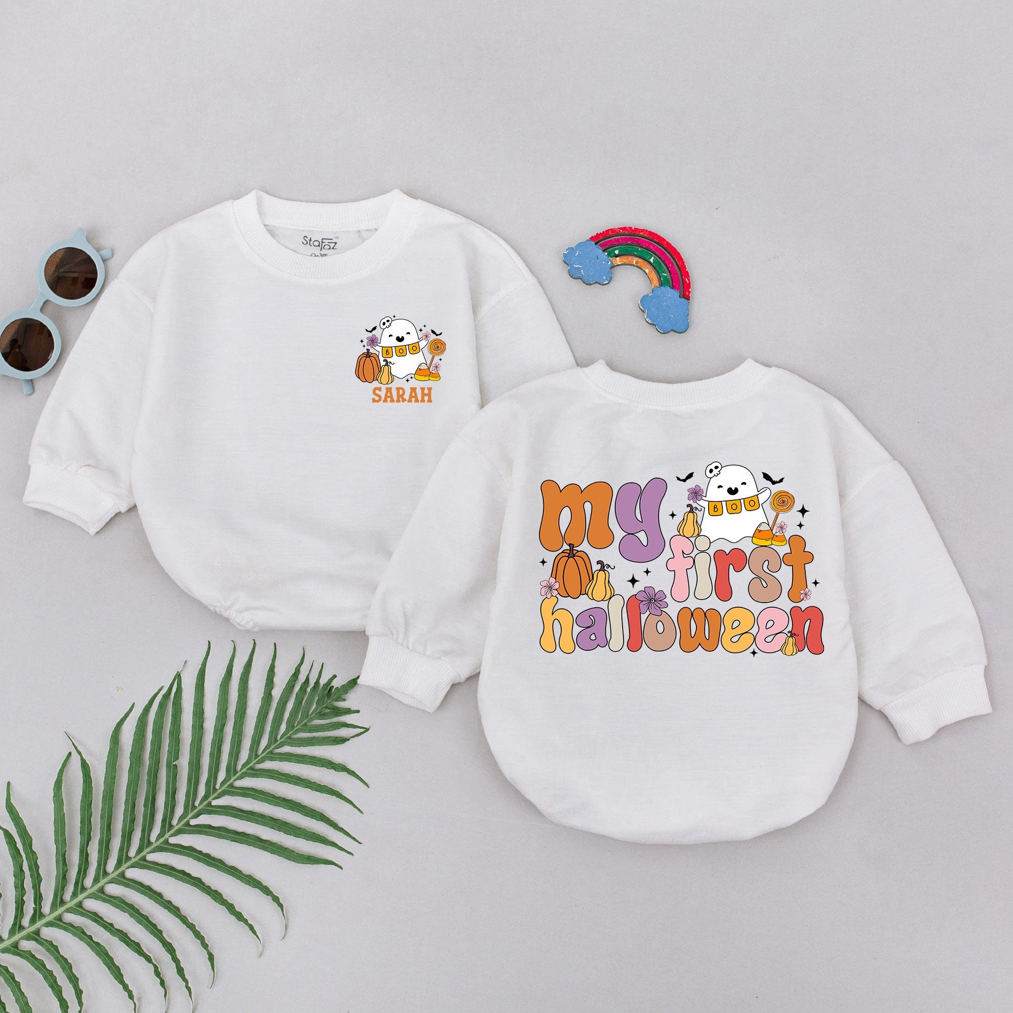 Personalized Baby Girl First Halloween Romper with Cute Ghost Pumpkin Soft Cotton Festive Outfit Newborn Gift Spooky Season Celebration