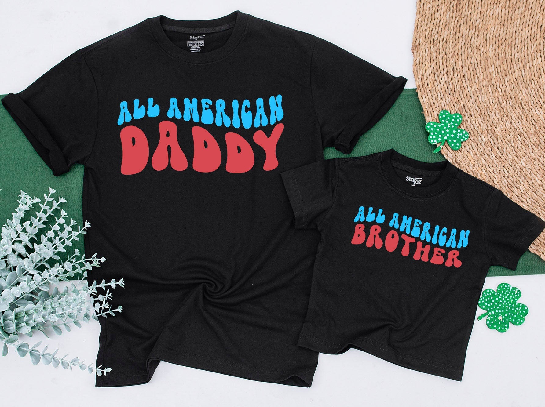 All American Mama and Mini Matching Tees Festive Red Blue Retro Cotton Shirts for July 4th Family Celebrations Personalized Custom Names