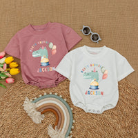 Personalized Party Animal Birthday Romper for Baby Boy or Girl Fun Celebration Dinosaur Design Cake Smash Outfit Cotton Comfort