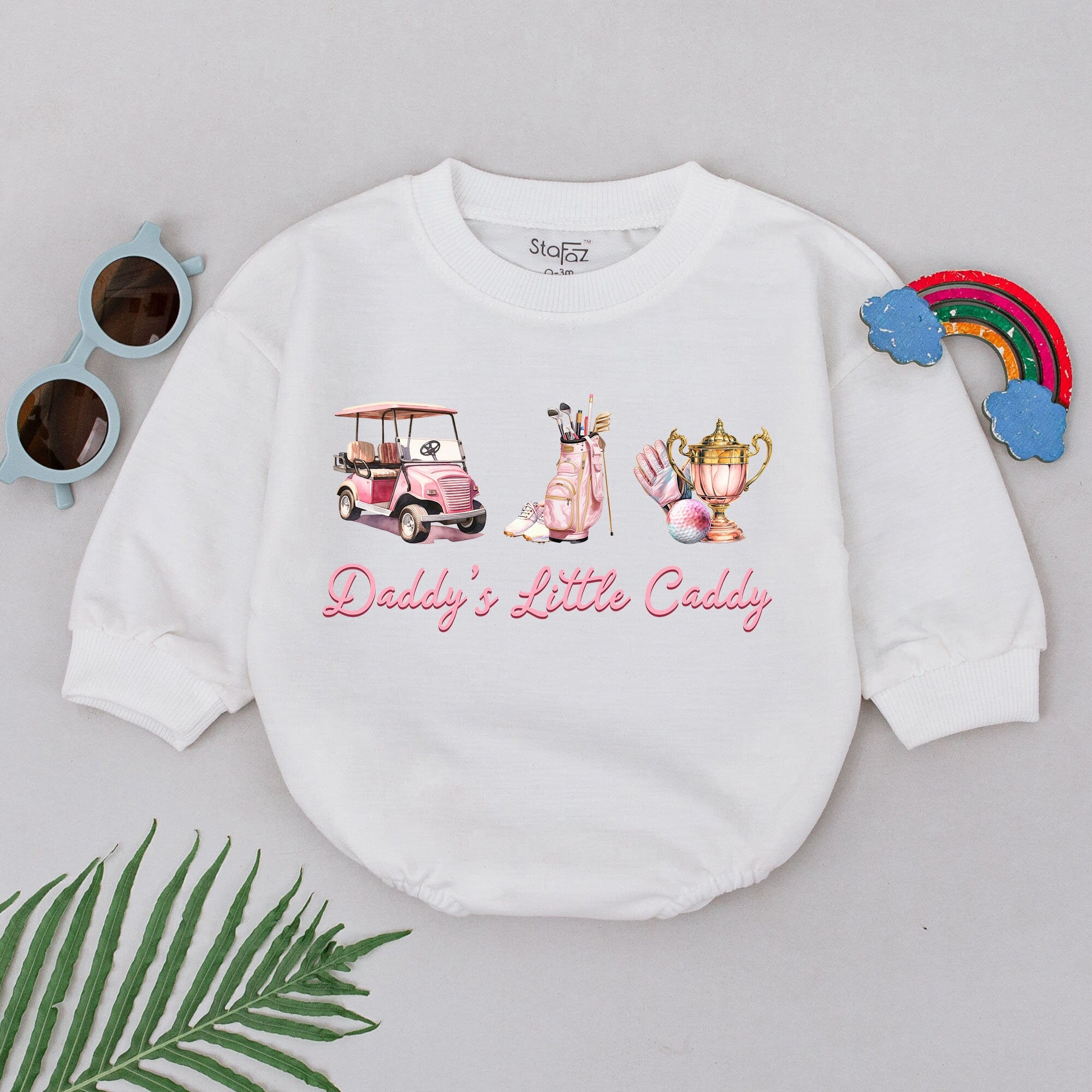 Daddy's Little Caddy Baby Romper Pink Golf Cart Outfit for Girls with Trophy and Clubs Fun Father's Day Gift Soft Cotton Baby Bodysuit
