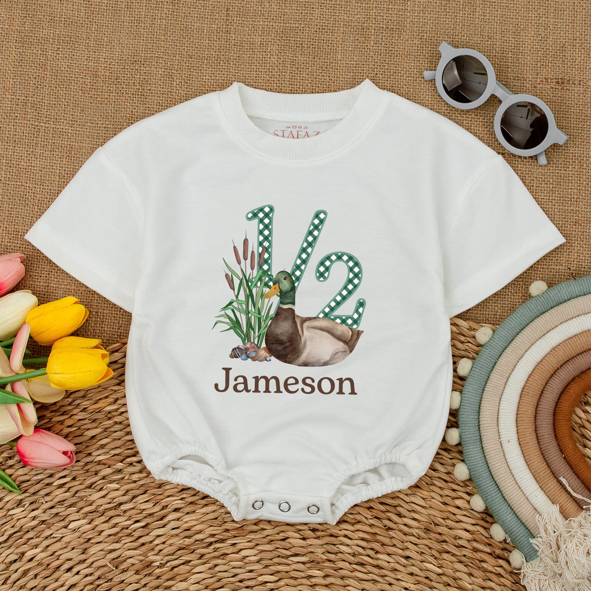 Custom Mallard Duck Romper with Name - Personalized Baby Gift