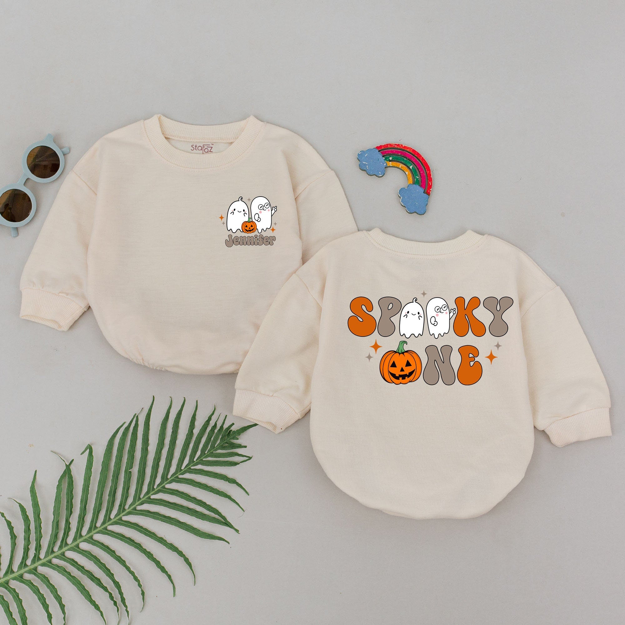Personalized Spooky One Halloween Romper for Baby Girls 1st Birthday Costume Soft Cotton Boo Outfit with Ghosts Pumpkin Design Custom Name