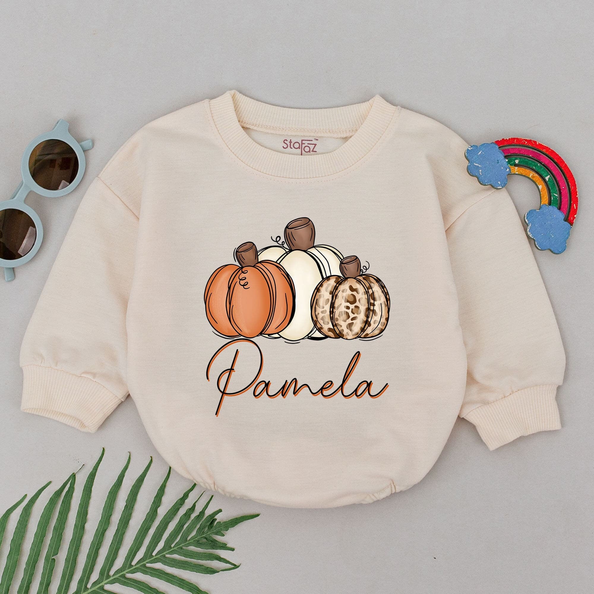 Personalized Baby Girl Romper Trio Pumpkin Design Soft Cotton Autumn Outfit Thanksgiving Shower Gift Custom Name Fall Apparel